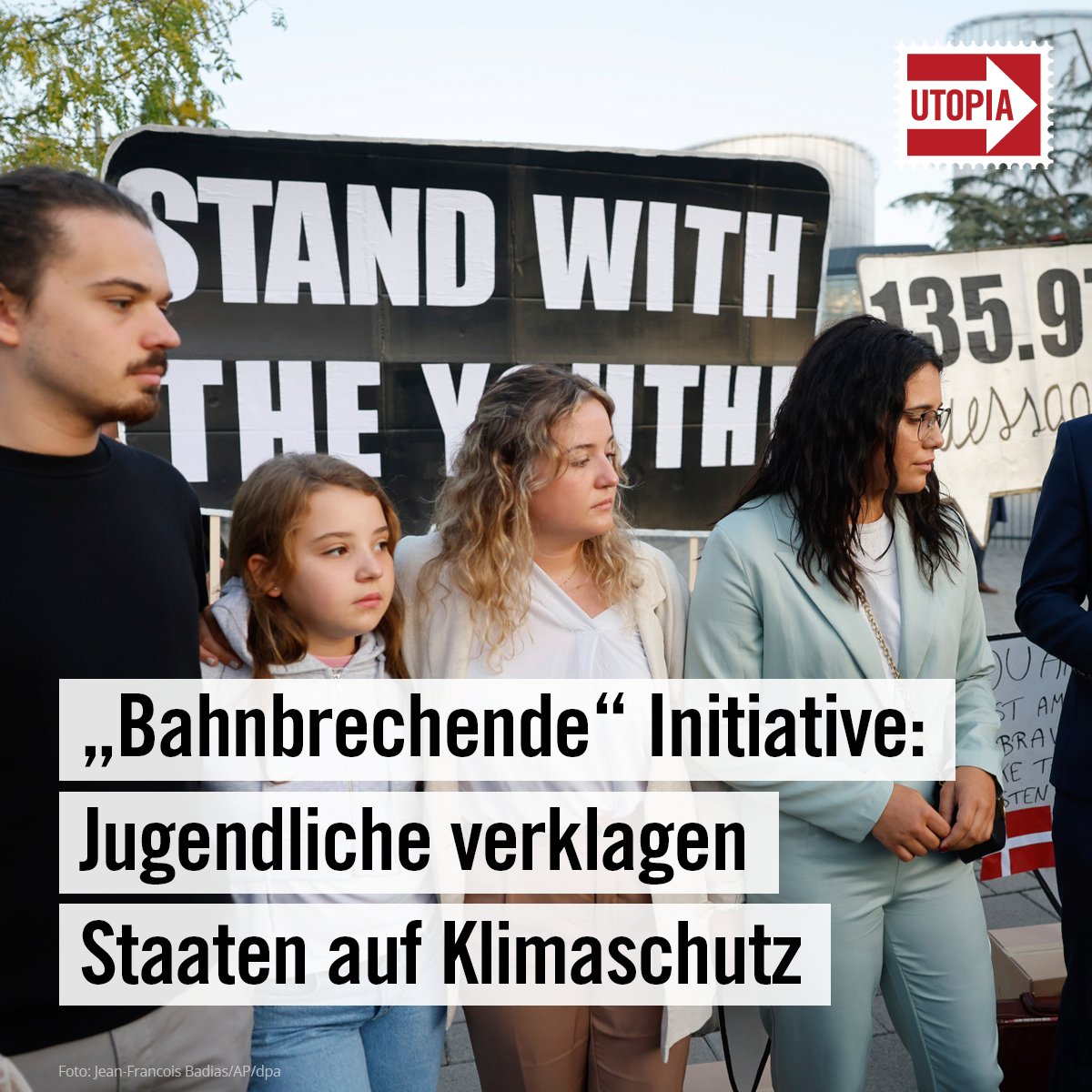 utopia's tweet photo. So etwas hat es noch nie gegeben: Im Kampf um eine bessere Zukunft verklagen sechs Kinder und Jugendliche gleich die Regierungen von 32 Staaten in Europa. 👉 https://t.co/Zsef5K1fZ5
#Klimaklage #Klimaschutz https://t.co/PIpqL5SROe