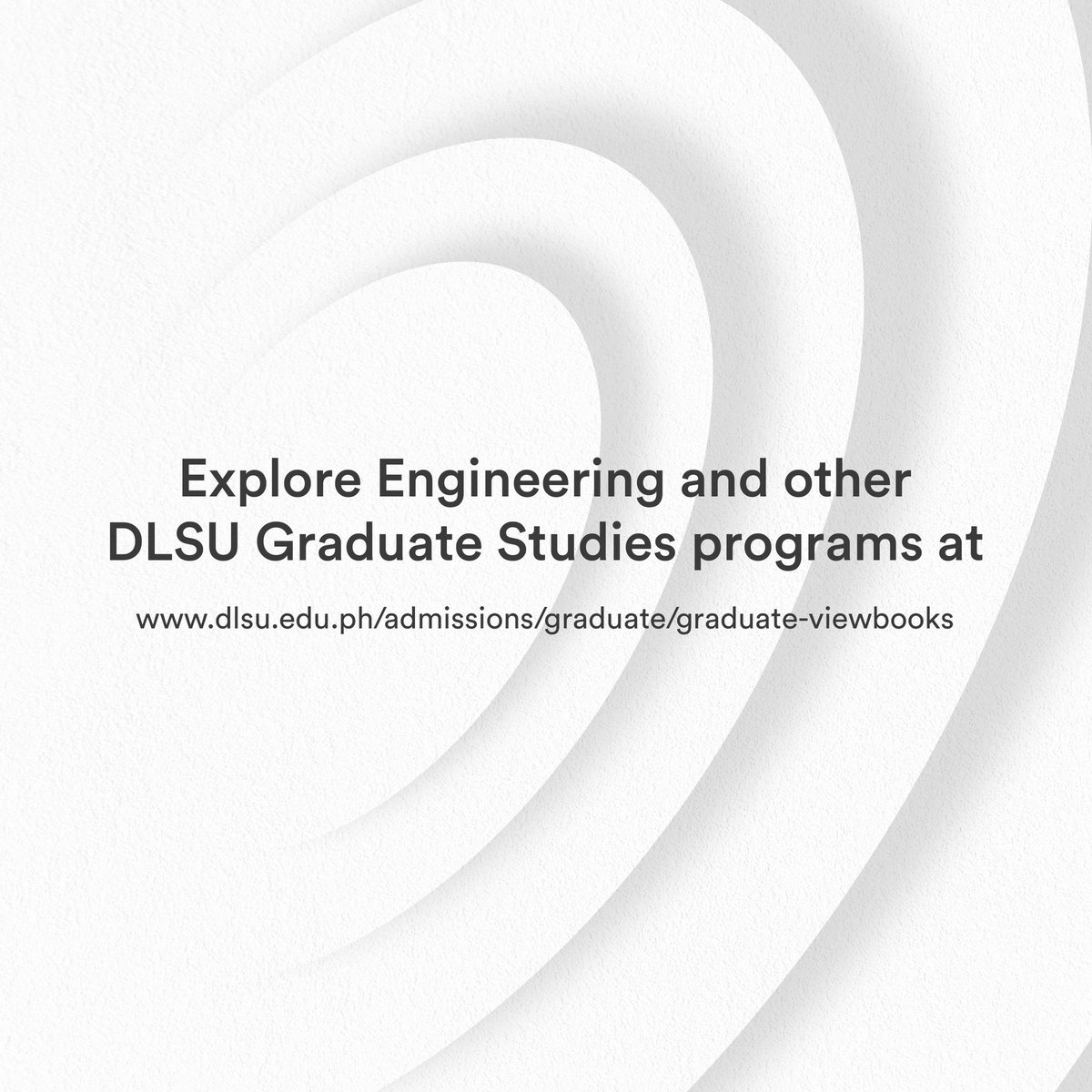 Explore DLSU Graduate Studies programs in Engineering and build a career with impact. Application for Term 2, A.Y. 2023-24 is open until October 14. Apply online @ dlsu.edu.ph/admissions/gra… De La Salle University Graduate Studies Beyond higher learning.®