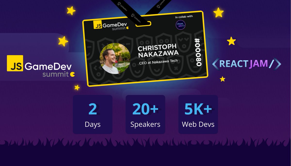 reactgamejam's tweet image. We’re teaming up with @jsgamedevsummit! 🚀 As part of that, you can get discounted access to the event on Sept 28-29! 🗓️ Get your badge here: portal.gitnation.org/badges/js-game…
#WebGameDev #JSGDS #ReactJam
