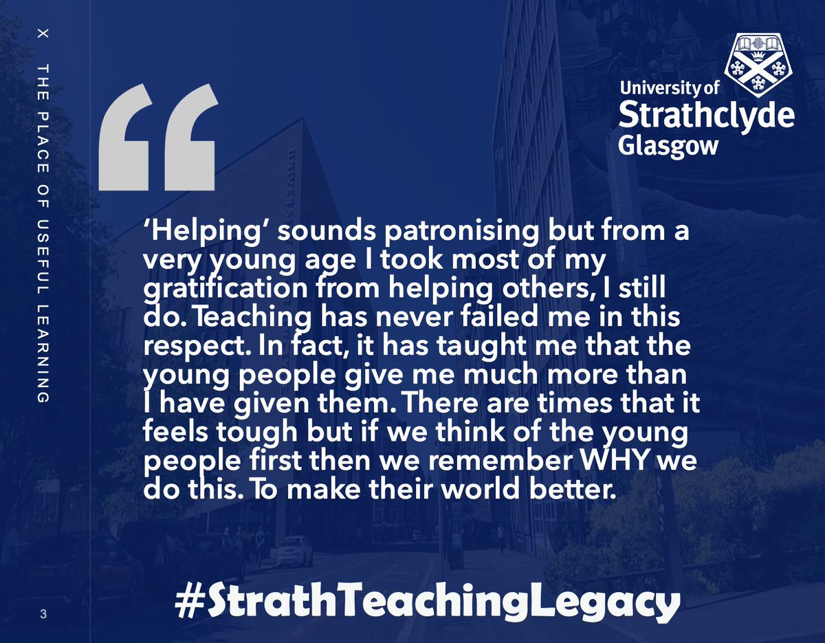 StrathEDU's tweet photo. Another of our stories in the lead up to #WorldTeachersDay... Wonderful colleague and expert in student inclusion Maggie Macaskill shares her story #StrathTeachingLegacy
@maggie1976mac https://t.co/Fxw117Ksxo