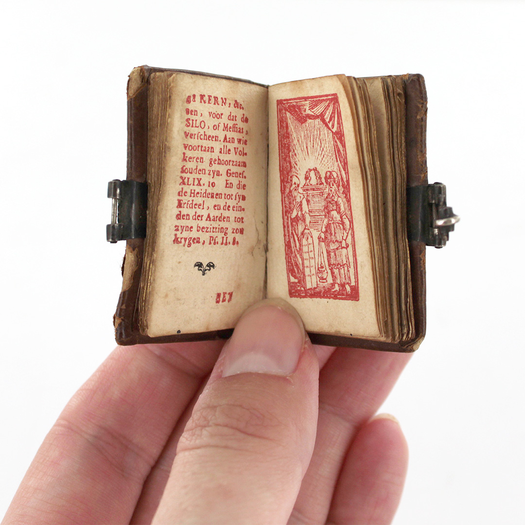 A #WoodcutWednesday sneak peek at one of the items we'll be bringing to <a href="/BostonBookFair/">Boston Book Fair</a> at the end of October: this teeny-tiny Dutch thumb Bible, published in the Hague in 1750