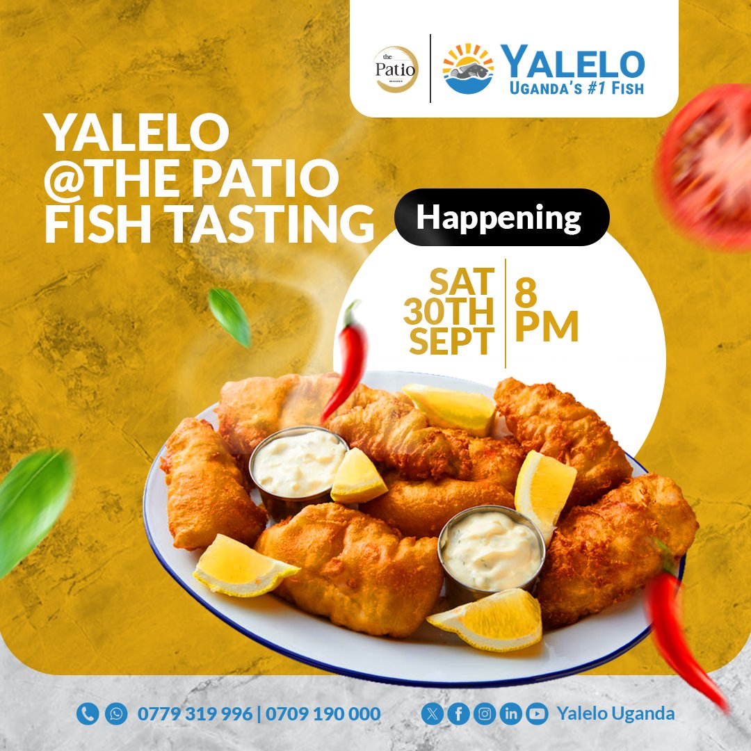 Yalelo & @ThePatioUG are bringing you fish vibes this Saturday 30th 2023 at 8pm. Come, let's have an epic time with the Abeeka band.
#FishTastingAtThePatio
#UgandasNo1Fish @YaleloUganda 
Tujja Tujja ffa