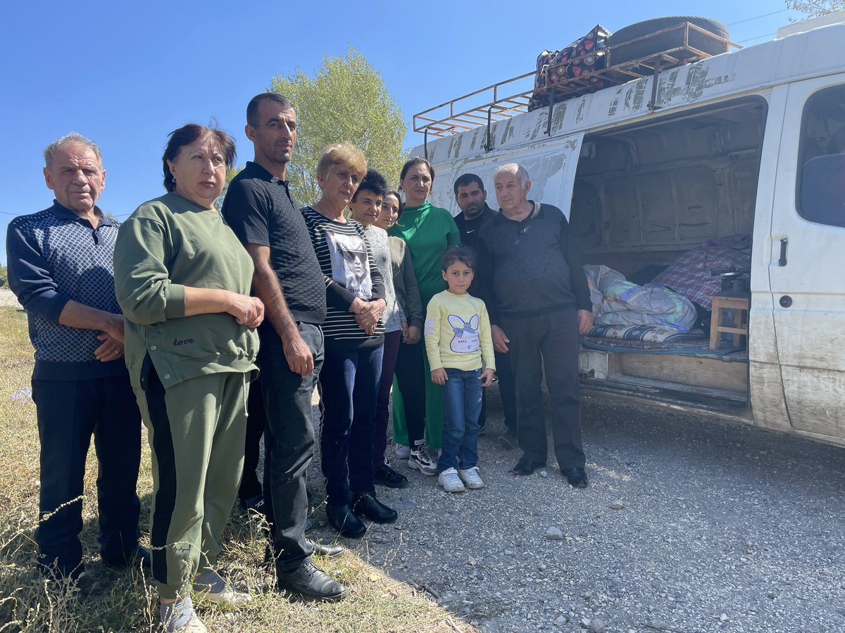 These people are part of a convoy of five families who have been sleeping in their vehicles for 3 nights. They are part of the mass exodus out of Nagorno- Karabakh. They are heading to Yerevan but have no idea where they will stay and asked us if we knew anyone they can stay with