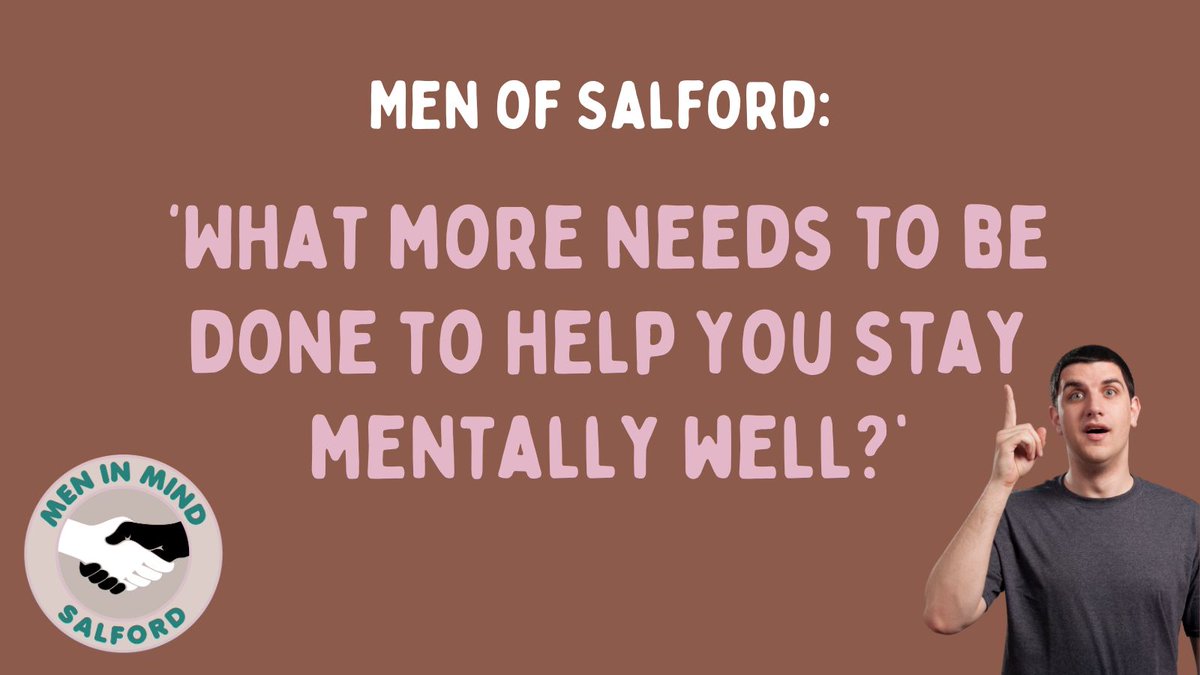 📢 Men of #Salford
Salford's Men's Mental Health Commission wants to learn more about how you try to stay mentally well. Please complete their short survey via this link:  smartsurvey.co.uk/s/meninmind2/