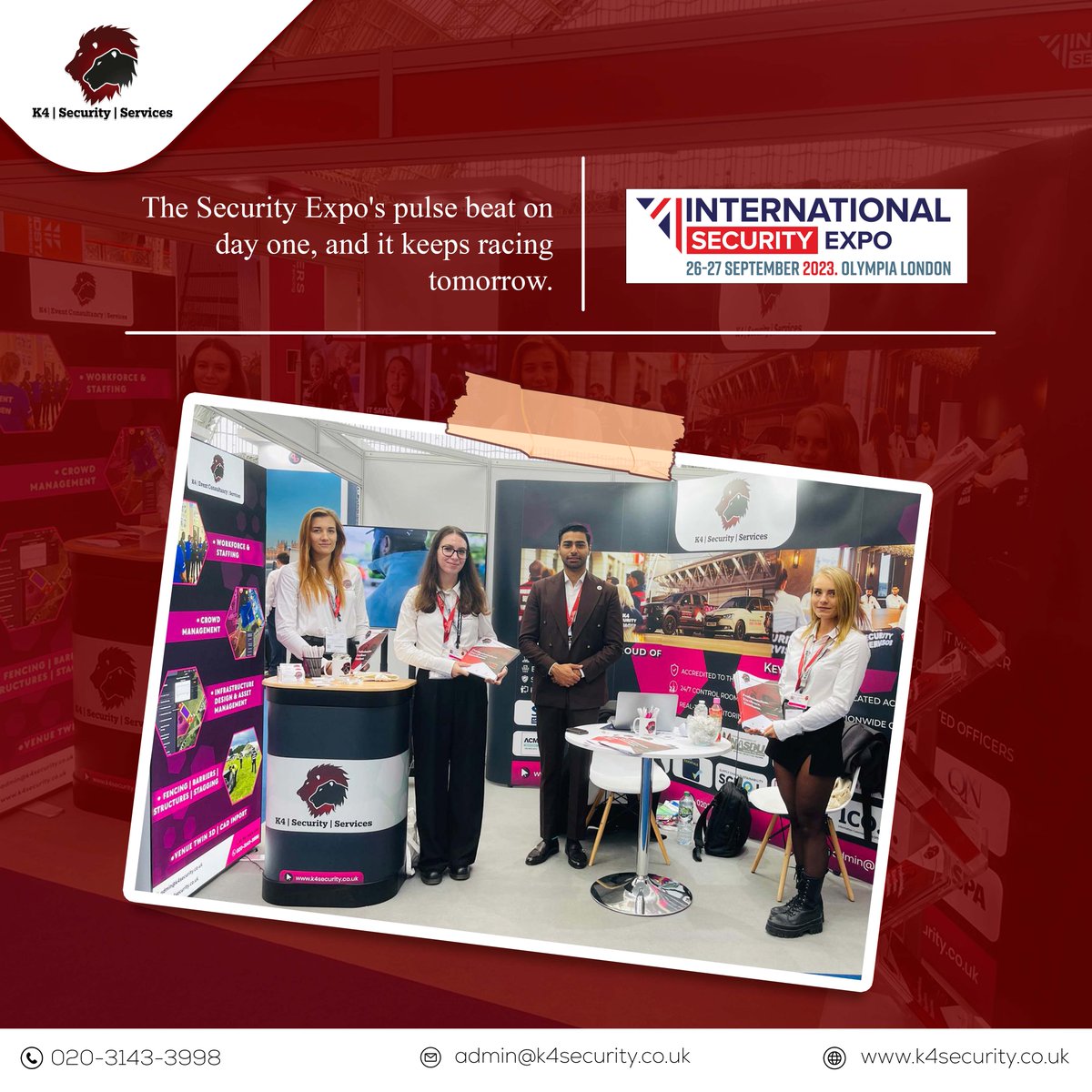 Join us at Stand E80 for more exciting conversations and insights. See you there!

#SecurityExpoSuccess #MeetingClients #BuildingPartnerships #NewConnections #EnergizingDiscussions #ExpoHighlights #TomorrowAwaits #EnhancingSecurity #ExploreTogether #StandE80 #K4SecurityServices