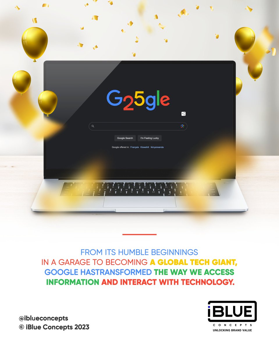 iBlueConcepts's tweet photo. 🎉Happy 25th birthday, #GoogleDoodle !🎉

Google has been an integral part of our lives for a quarter of a century, helping us find answers, discover new things, and connect with the world.

#googlebirthday #googleads #birthday #googledoodle #googleplay #googleturns25 https://t.co/9nUzX2oeui