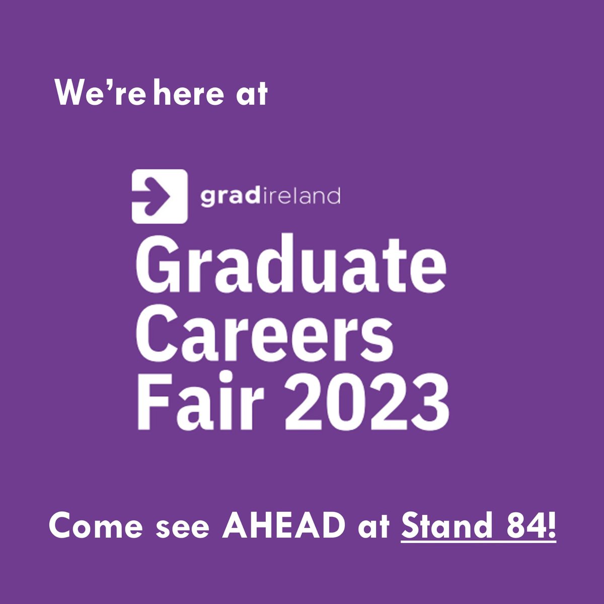 aheadireland's tweet photo. Are you at the @gradireland Graduate Careers Fair in the RDS? Come say hi to Alice and Philip at stand 84 representing AHEAD! 

Our table is chock full of resources for graduates and soon-to-be graduates with disabilities ✨️

#GradFair23 https://t.co/7vyo4sglQR