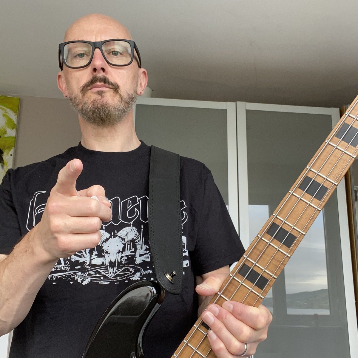 therapyofficial's tweet photo. The Evil Priest needs you!

Michael has been rehearsing his bass for the upcoming “Hard Cold Fire”  tour &amp; he wants you to be aware the shows start next week in Antwerp!

Looking forward to it, see you all v soon!

https://t.co/iNsiY3QZ97

#hardcoldfire #tour #LaMuerteShirty https://t.co/u18IC9YCGN