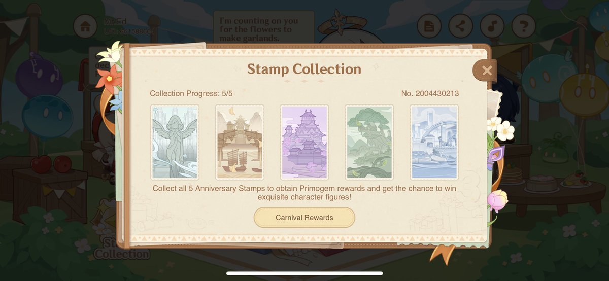 EdAcosta's tweet photo. Here's the invitation to the carnival from Paimon! Participate to win Primogems and other rewards! 

No. 2004430213
#GenshinImpactCarnival

https://t.co/AWLOkhvSaE https://t.co/yMm6xDX0Jq