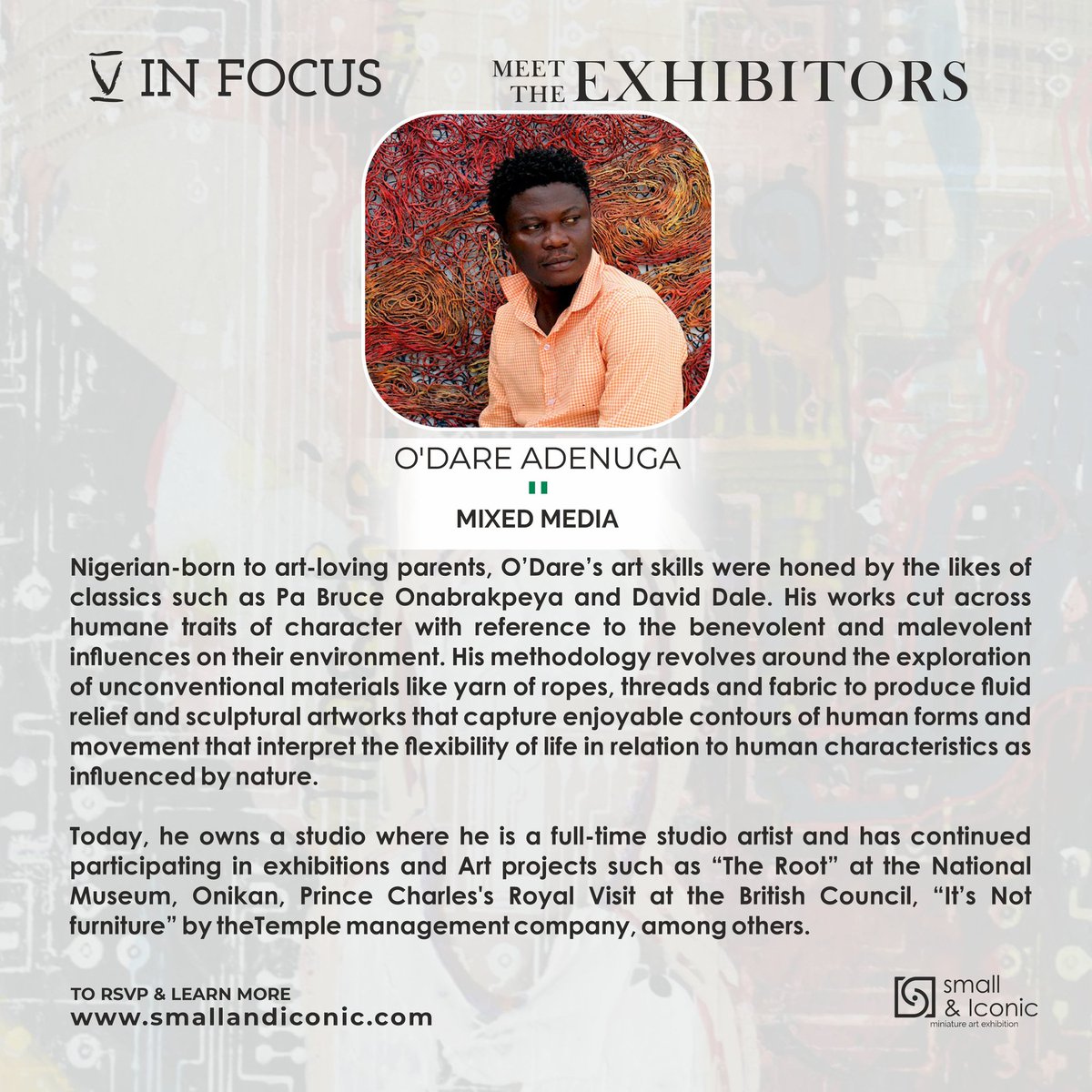 Learn more about the  5 artists exhibiting at  SIC V by reading up their artist profiles. All drawn from different parts of the African continent🌍.

#artinlagos #SIC5 #TheSICevent #artexhibitions #5inFocus #lagosartscene 
#proudlyAfrican #wednesdaythought #Wednesdayvibe