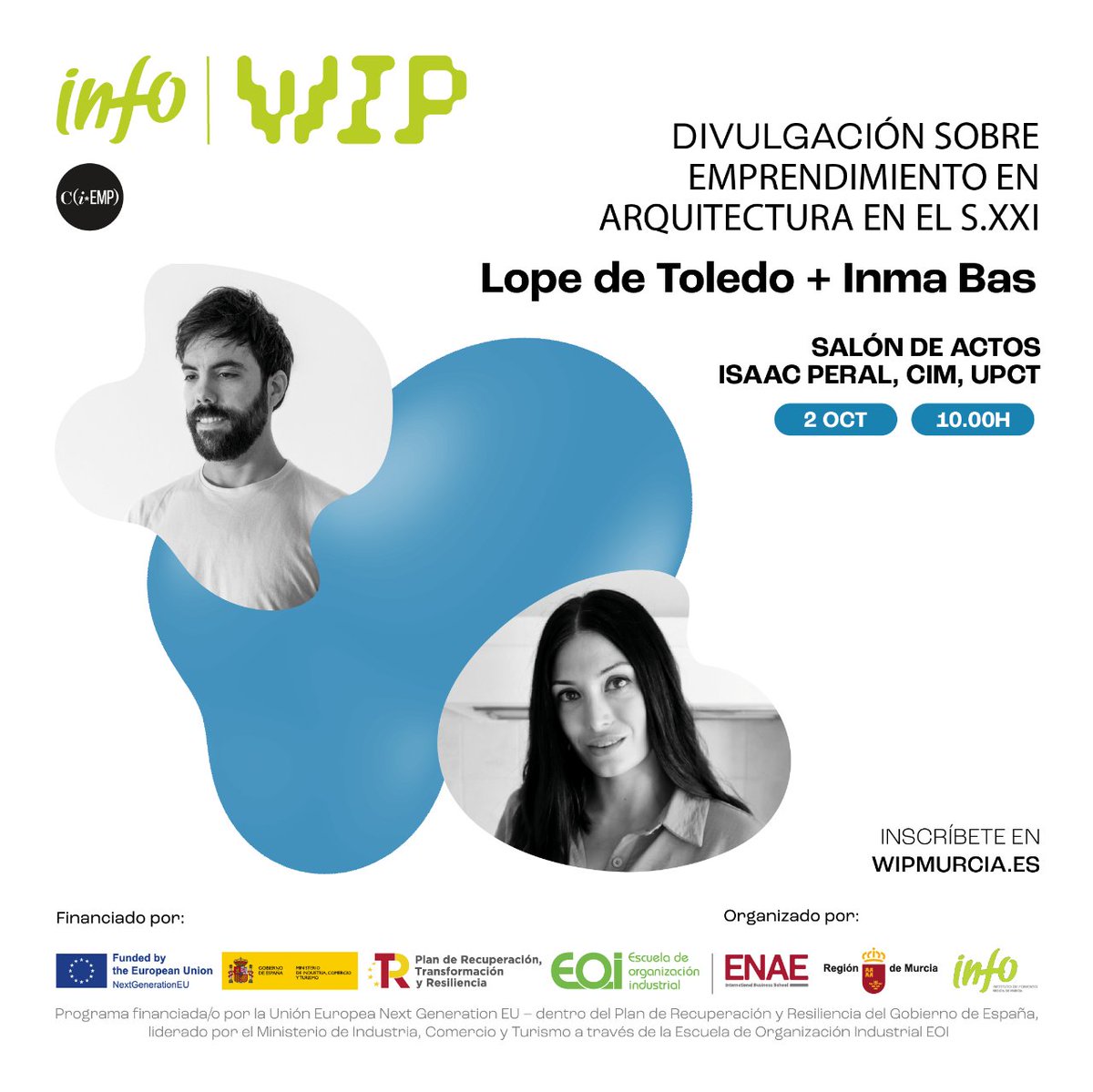 infoRMurcia's tweet photo. 🔊 ¿Conoces cuál será la próxima jornada before WIP?
🗣️ "Divulgación sobre emprendimiento en arquitectura en el S. XXI" con @lopedetoledo e Inma Bas.
¡No te pierdas ni un detalle del #WIP23!
Inscríbete aquí👇
https://t.co/79rqysyiAC https://t.co/2nJuhutY6B