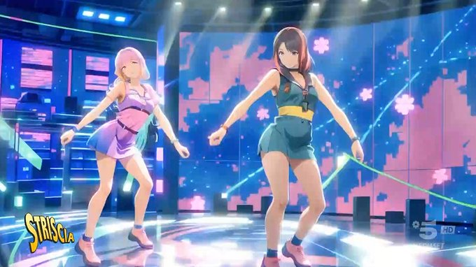StealthOptional's tweet photo. One of the biggest Italian TV shows, Striscia la Notizia, used an AI anime girl filter to cover its female dancers in the show's 36th season premiere

Read More: https://t.co/dtRl0rprxW https://t.co/TlsiZcj5rC