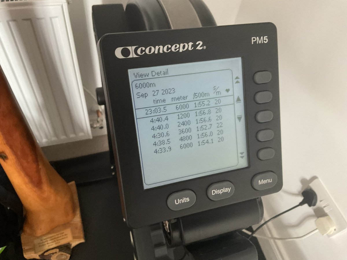 AaronCowieson's tweet image. Another 6km #concept2 row today at lunchtime. R20 with a speed bump to R22 in the middle interval.  Nice length of row. Felt easy except for the push at the end.