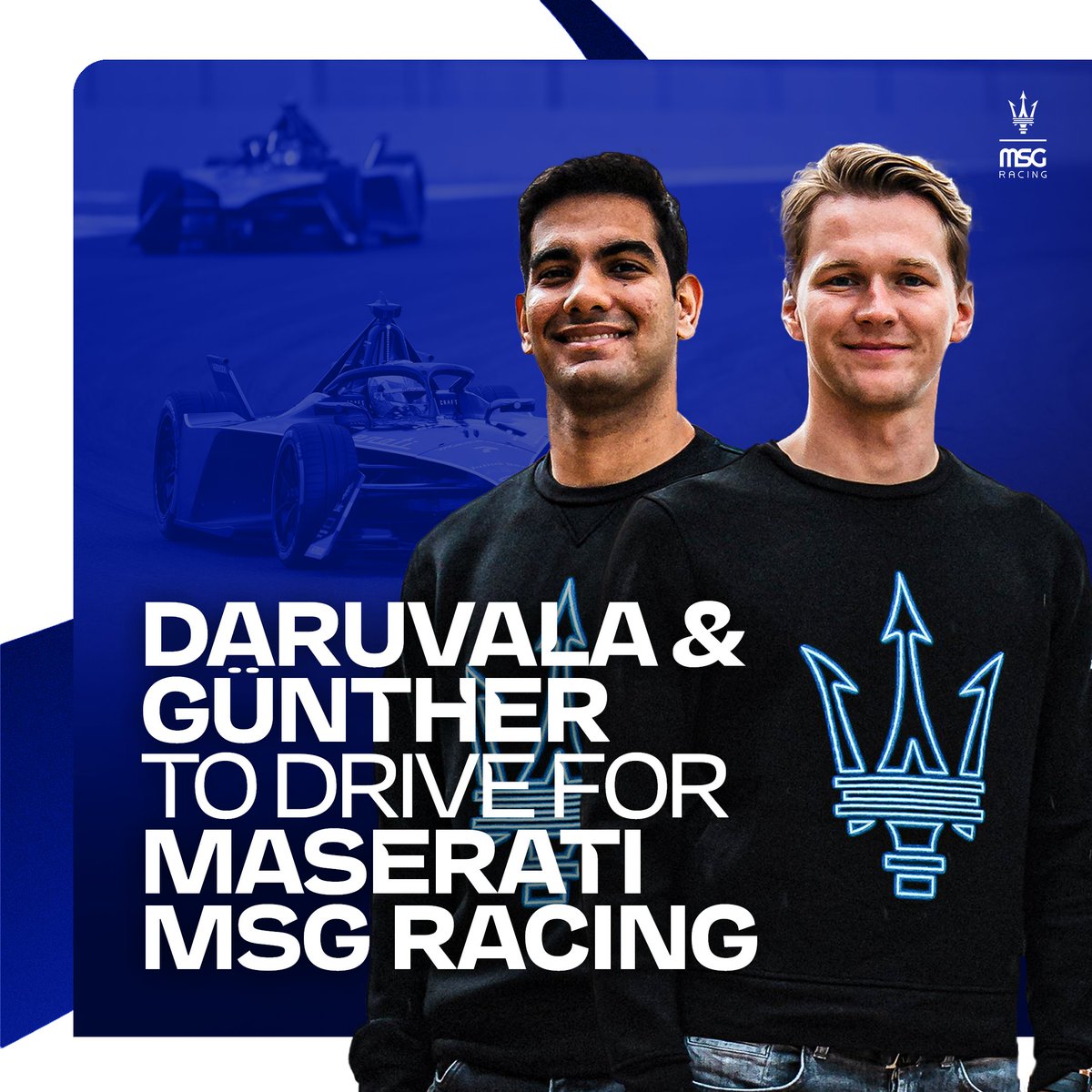 FIAFormulaE's tweet photo. Daruvala 🤝 Günther

A new-look partnership for @MaseratiMSG ahead of Season 10 as @DaruvalaJehan joins @maxg_official at The Trident! ⚡️