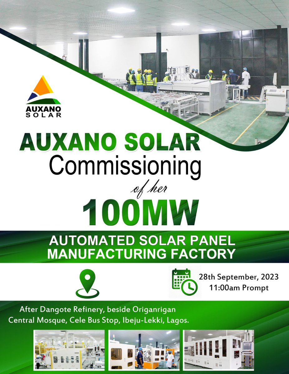 #ExcitingNews🎉We're thrilled to celebrate with our member, <a href="/auxano_solar/">Auxano Solar</a> for the #grandopening of its 100MW Solar PV manufacturing factory held tomorrow, Sept. 28, in Lagos. This marks a groundbreaking development in the Nigerian #solarenergy industry! Congrats #Auxano_solar⚡️🎊