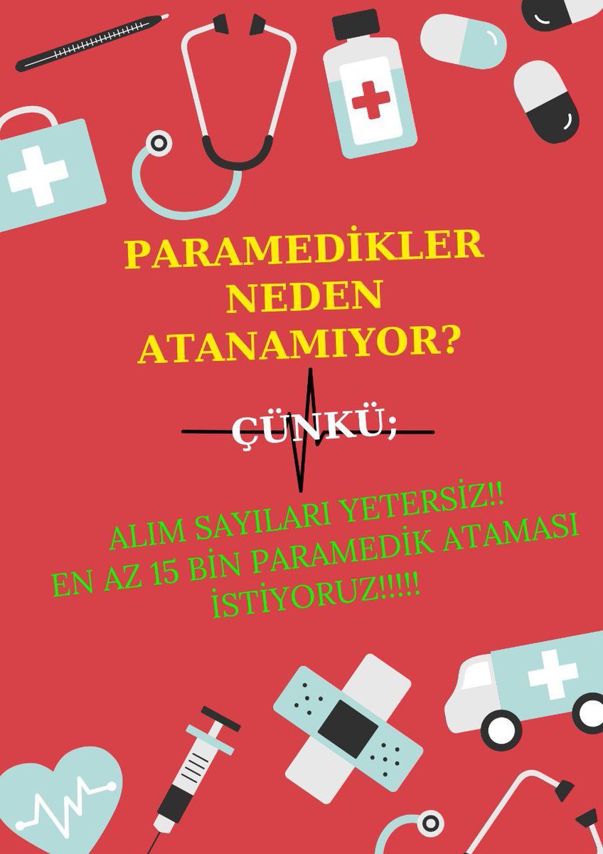 <a href="/drfahrettinkoca/">Dr. Fahrettin Koca</a> KPSS'den yüksek puanlarla atanamayan biz PARAMEDİK'ler bu kadar eksik varken az sayıda yapılan alımları kabul etmiyoruz. İstasyonlardaki gözle görülür derecedeki açık kapatılmalı, PARAMEDİK'lere hak ettiği değer verilmelidir 
#Klavuzda15binparamedik 
#Paramediklere15binatama