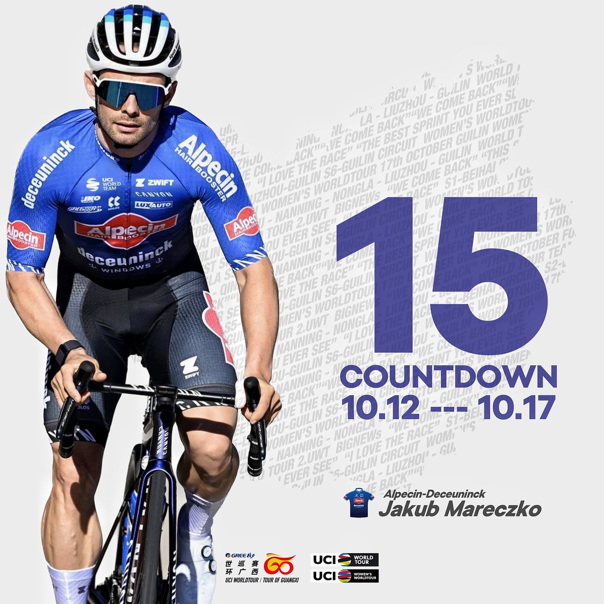 Good luck with you whatever you’re going to pursue now <a href="/jakubmareczko/">Jakub Mareczko</a> <a href="/AlpecinDCK/">Alpecin-Deceuninck Cycling Team</a> 😇🍀
We are looking forward to seeing you again in October! 

#tog2023🇨🇳 15 Days to go 🙌🙌