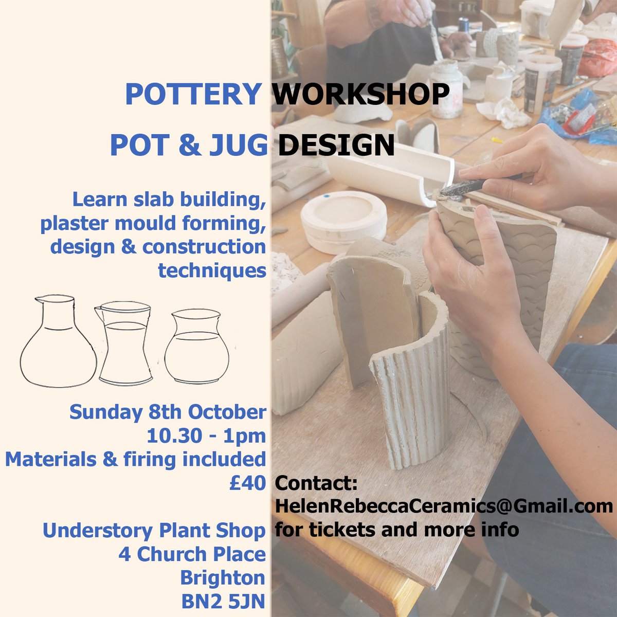 I am running another Sunday morning pottery Workshop! 8th October, £40 make a pot or a jug using slabs building techniques. Contact me here or helenrebeccaceramics@gmail.com #potteryworkshop #potteryclass #ceramics #class