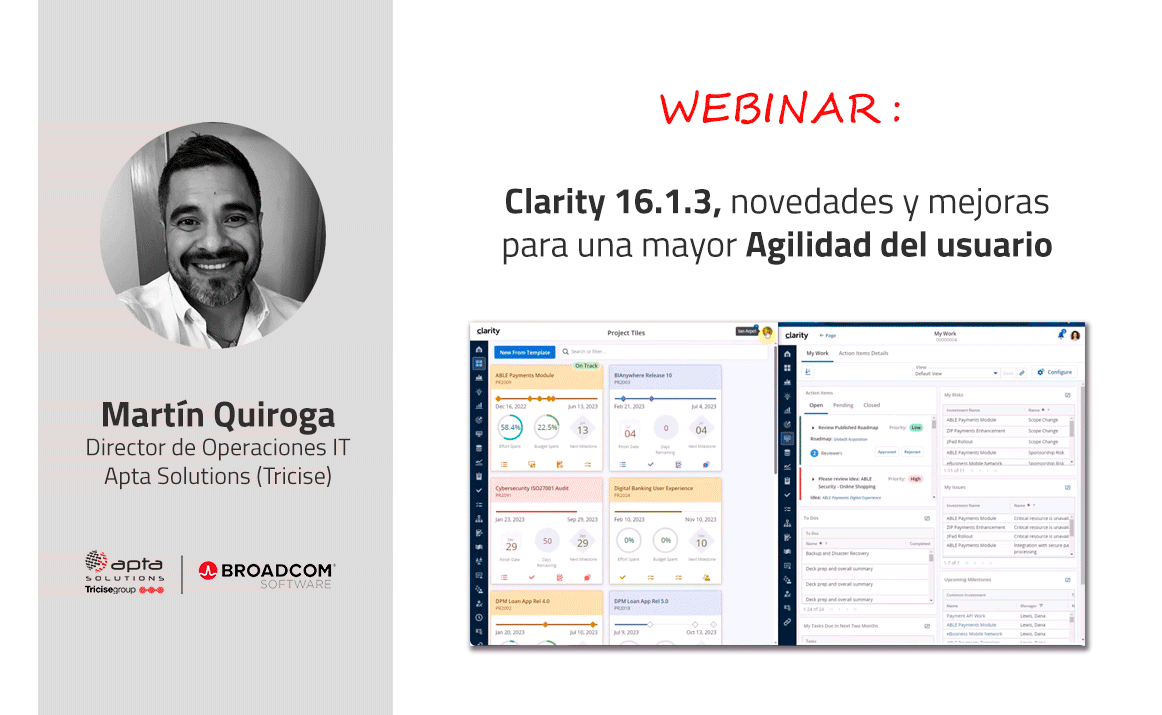 AptaSolutions's tweet photo. 🆕 @AptaSolutions organiza el #Webinar:

💻 « #Clarity 16.1.3, novedades y mejoras para una mayor #Agilidad del usuario »

Inscríbete y descubre las nuevas funcionalidades y mejoras de la última versión de @Broadcom

➡ https://t.co/1eYnXE3w78

#ValueOps #ValueStreamManagement https://t.co/T8wneuOxDA