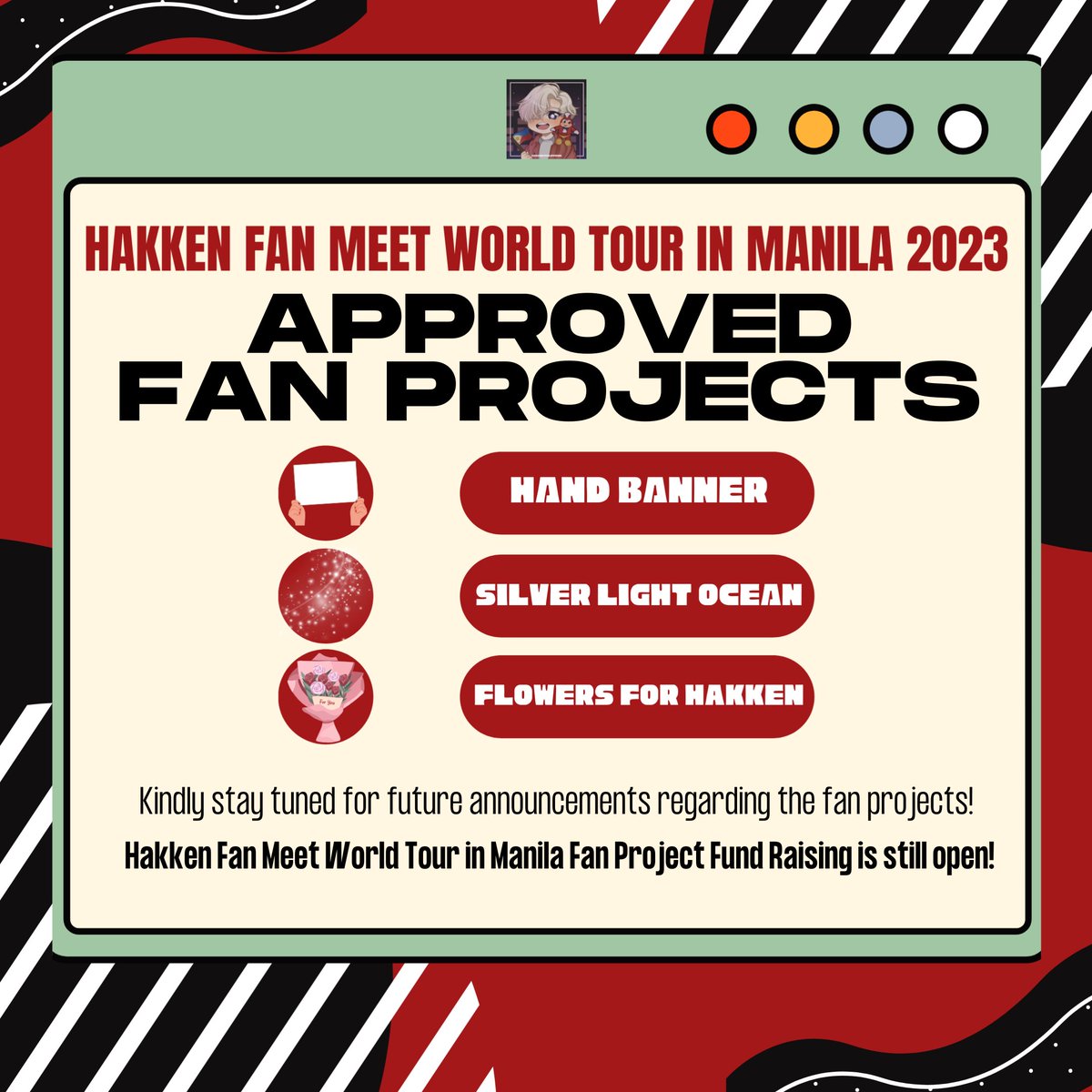 HakkenPH's tweet photo. [📣] Hakken Fan Meet World Tour in Manila Approved Fan Projects

Jollibees! We are happy to share that the following fan projects are approved by the organizer! 🤍✨

Also, our Fan Project Fund Raising is still open! 🙏🏻

#HakkenFanMeetInManila2023 #Hakken #HakkenPH https://t.co/5u2E8yylM9