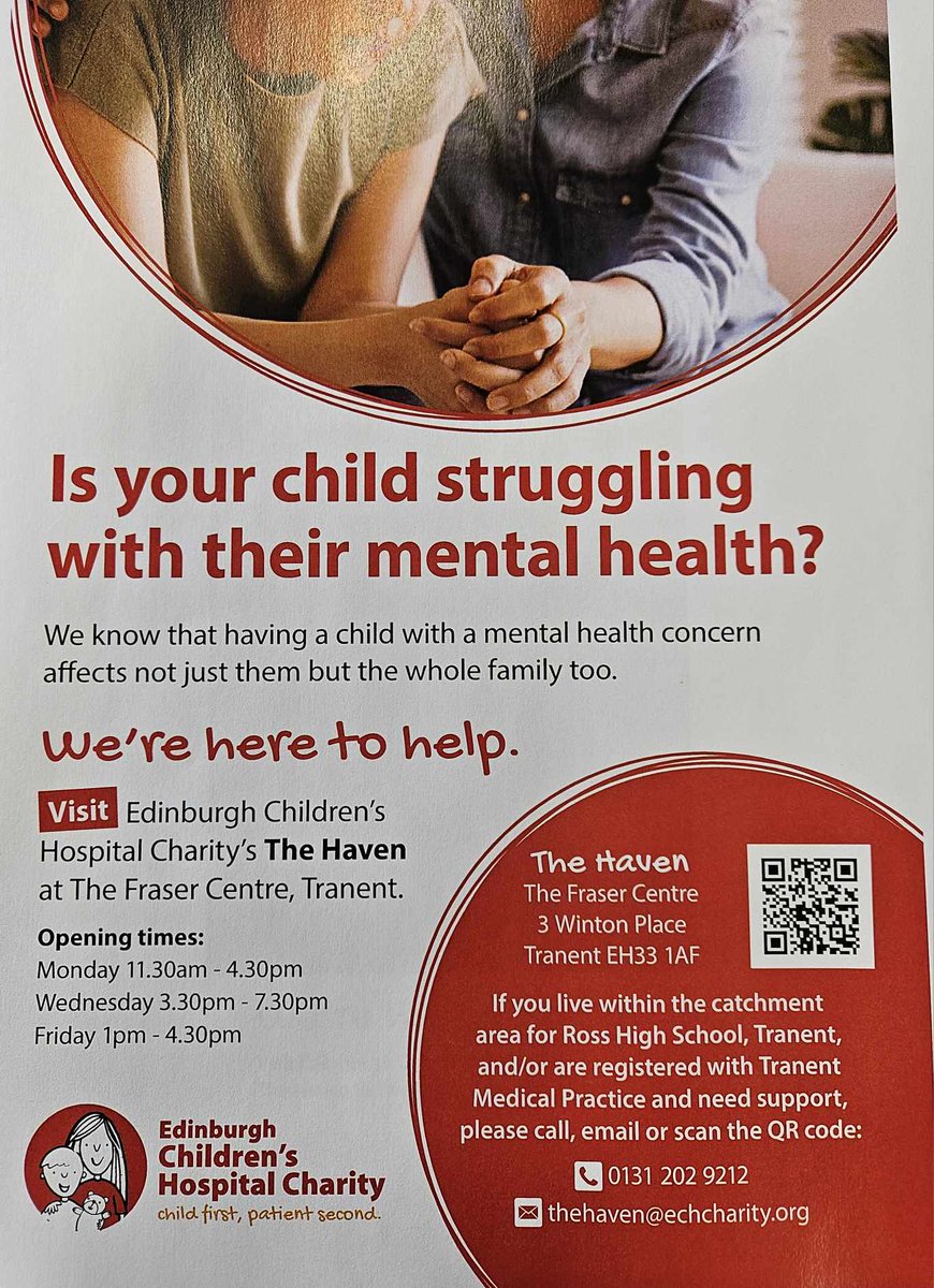 New service, The Haven, for families who have a child with mental health concerns. The service is now open at The Fraser Centre in Tranent, East Lothian.

More info: echcharity.org/the-haven ❤️