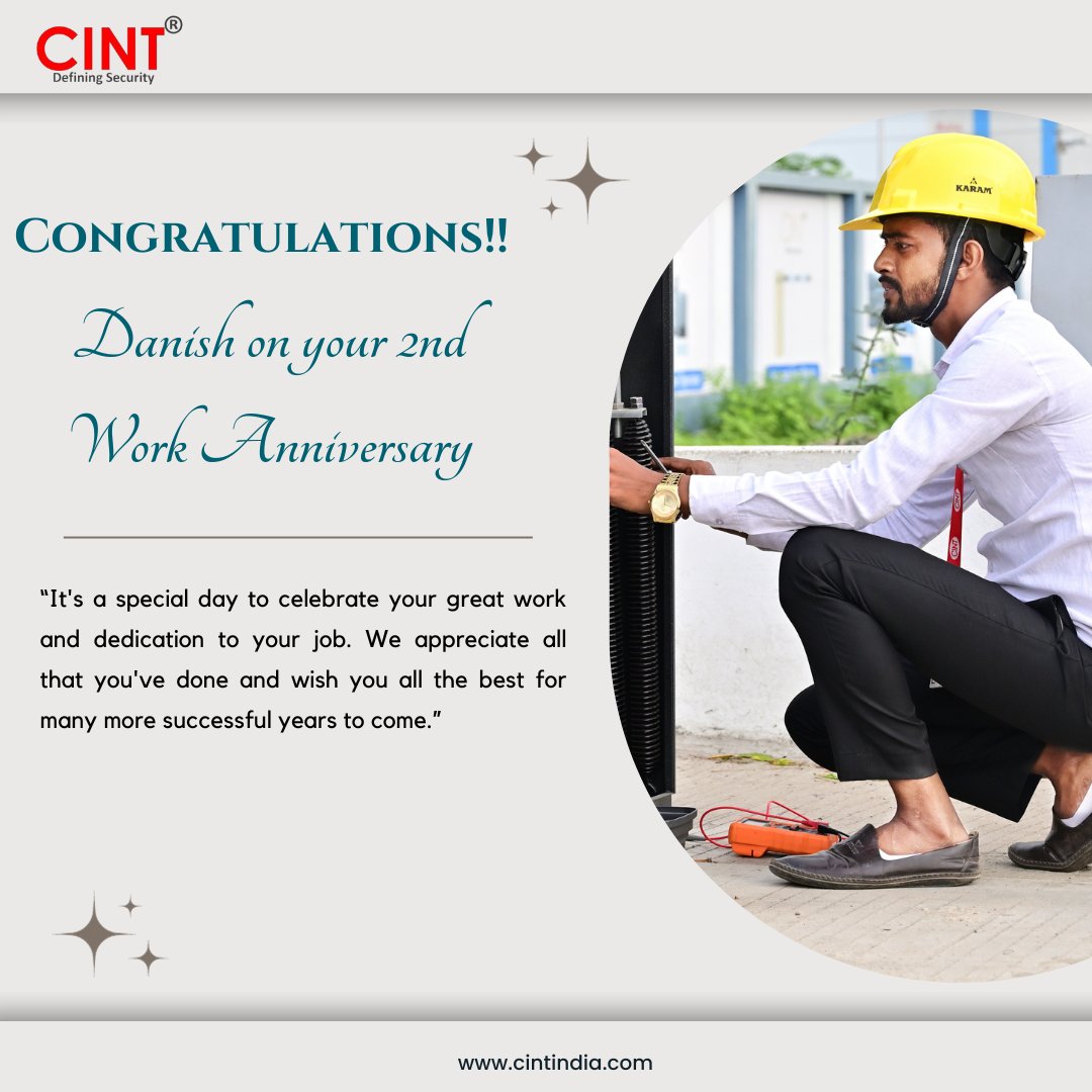 Cint_Security's tweet photo. “It's a special day to celebrate your great work and dedication to your job. We appreciate all that you've done and wish you all the best for many more successful years to come.”

#success #workanniversary #dedication #hardworkpaysoffs #SuccessAtWork https://t.co/OngxieZvt1