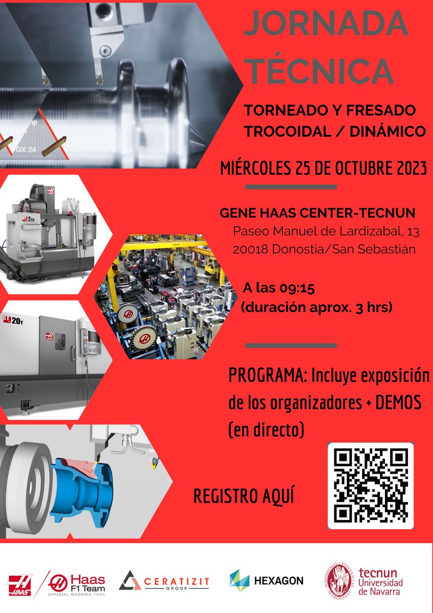 Programada la siguiente Jornada Técnica de fresado y torneado trocoidal para el próximo 25 de octubre. Tendrá lugar en el Gene Haas Center-Tecnun Universidad de Navarra a las 09:15.
Inscripciones en el siguiente enlace: lnkd.in/d6ksy-Xa

<a href="/tecnun/">Tecnun</a> <a href="/Ceratizit_ES/">CERATIZIT_IBERICA</a> <a href="/HaasSpain/">Haas Spain</a>