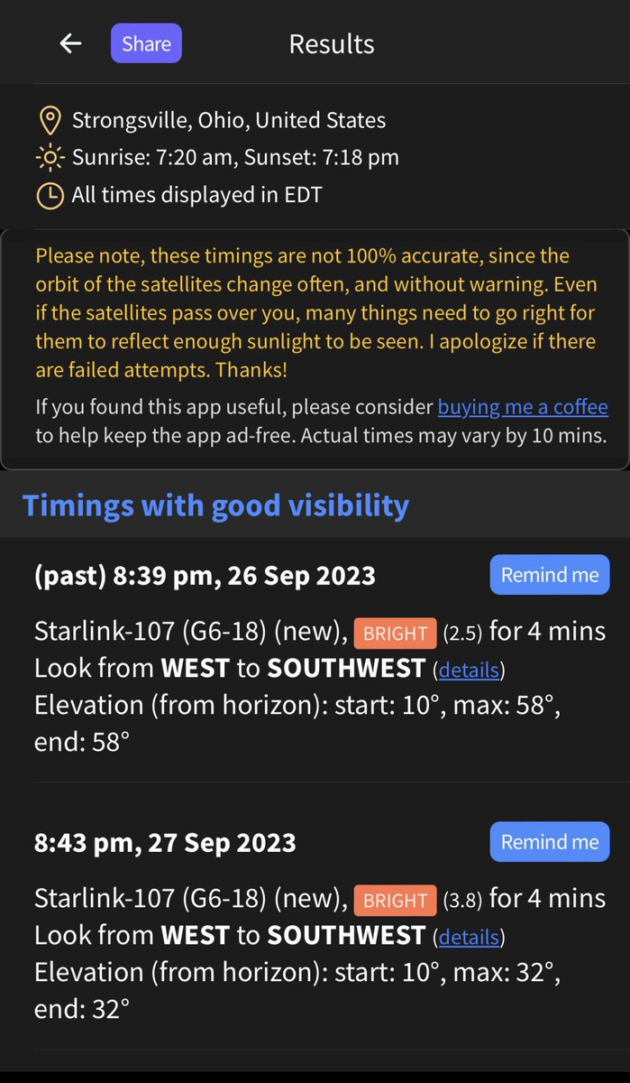 VCBrewing's tweet image. Found an app called #FindStarlink in the App Store that shows me times and durations to watch for #SpaceX satellites that #ElonMusk launched.