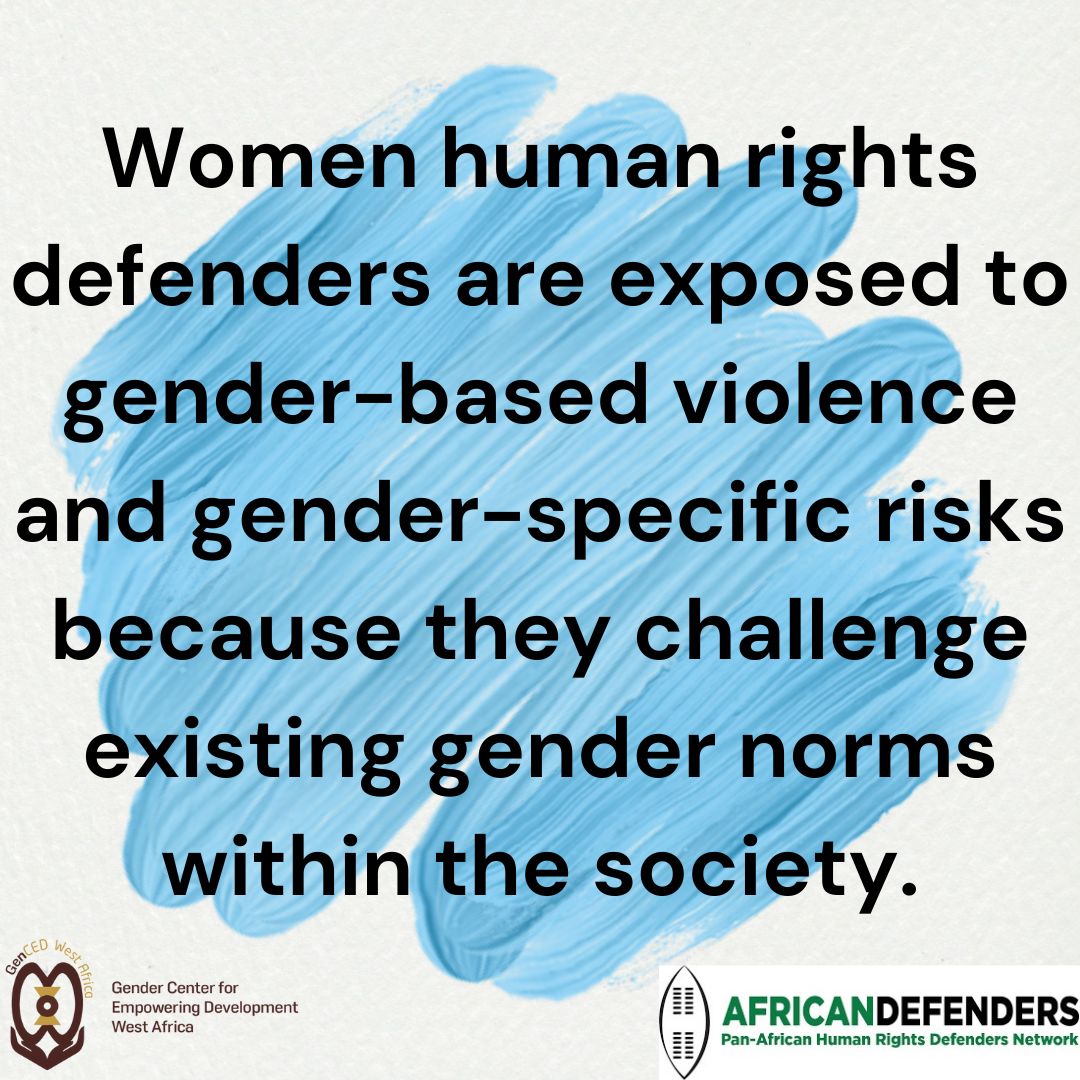 Gender-specific responses and protection measures to create a safe and enabling online and offline environment for #WHRDs help mitigate these risks of gender-based violence.