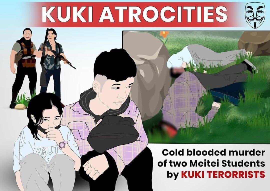 beronthokchom's tweet photo. Heartbreaking loss: Innocent Meitei children, Linthoingambi Hijam and Phijam Hemanjit, brutally murdered by #ChinKuki. We demand justice from @manipur_police. Let the image of their innocent eyes drive us towards justice! 
#ManipurFightsBack 
#JusticeForMeiteis 
#IndiaHorrorMuder https://t.co/roTFrEaBTF