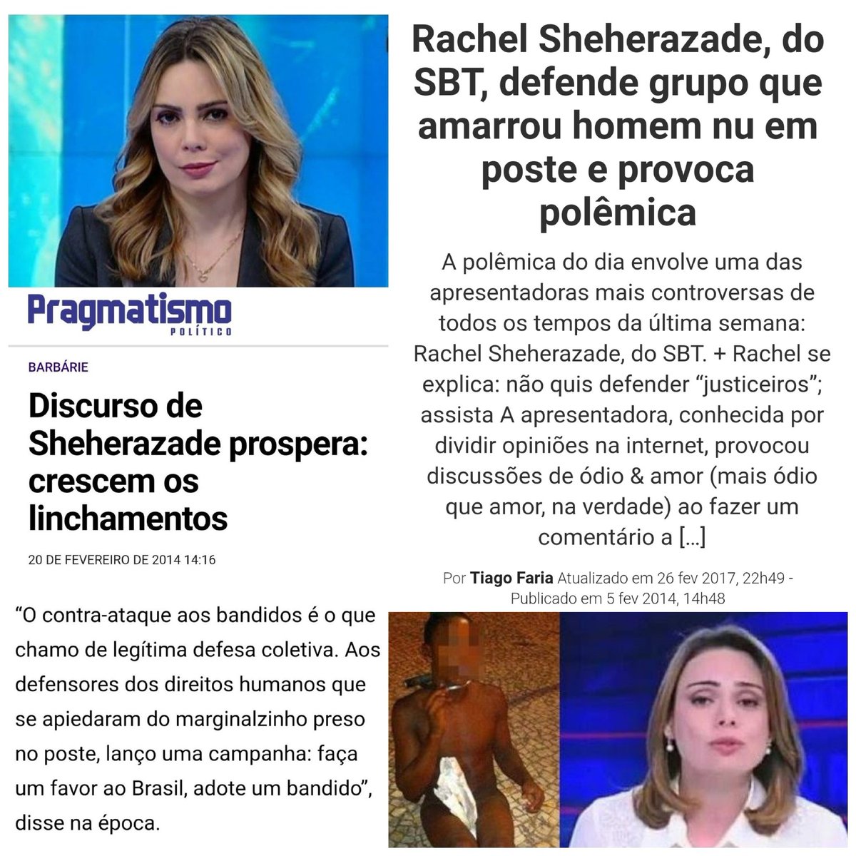 @RobivanC @Abracadabra_5 Rachel CheirahaNazi!

Essa moça sabe parecer civilizada quando quer parecer civilizada!

Ela foi uma das pessoas da imprensa que mais soltaram os cachorros fascistas pra jogar contra o PT, contra a esquerda.

Depois, pagando d arrependida, o fascismo engoliu o emprego dela no SBT