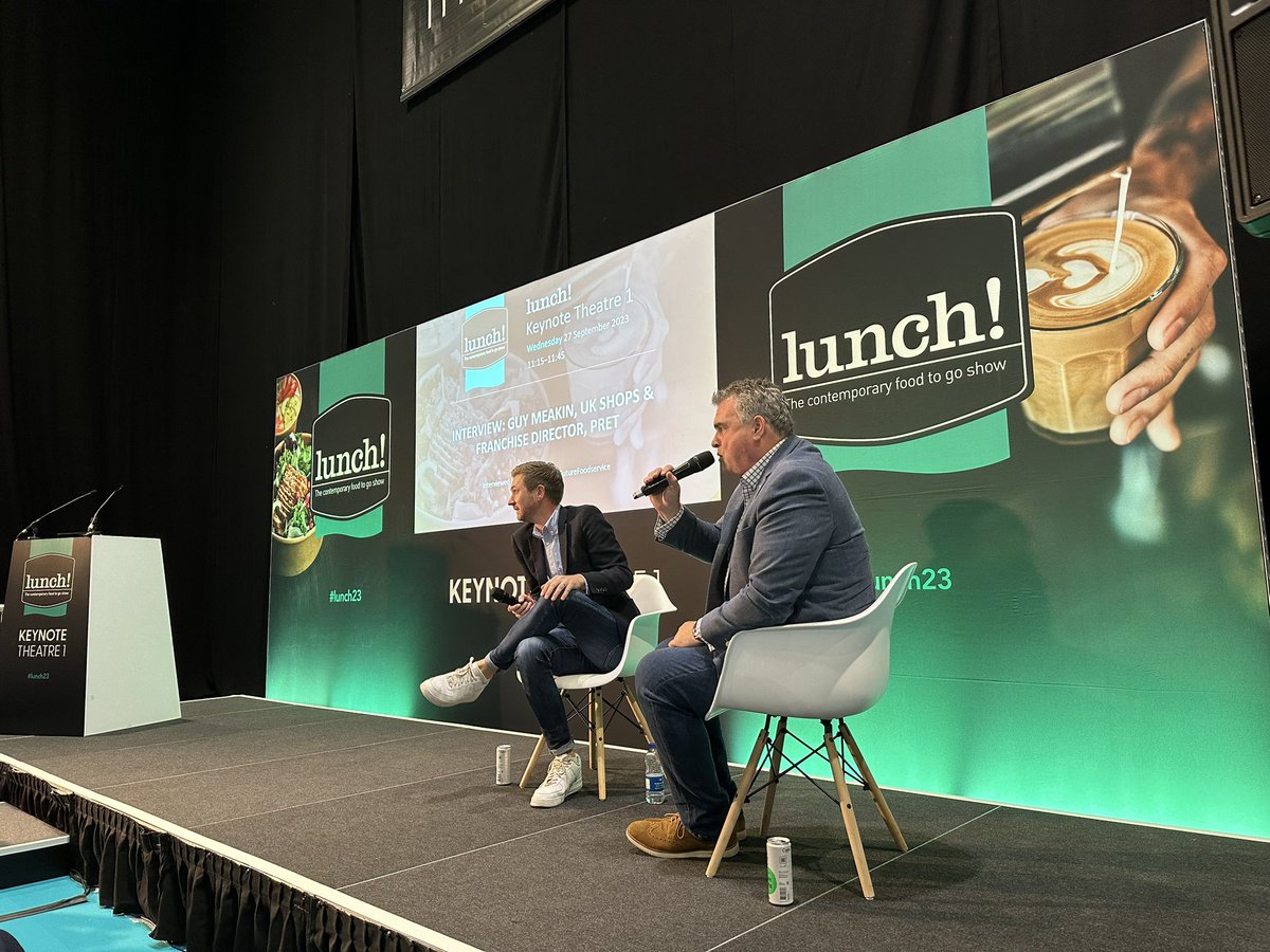 resultsfmcg's tweet photo. Great interview with Guy Meakin from @Pret - it’s obviously a bright future for them, with some watch outs they need to keep on top of! #lunch23 https://t.co/00rfmpCDVd