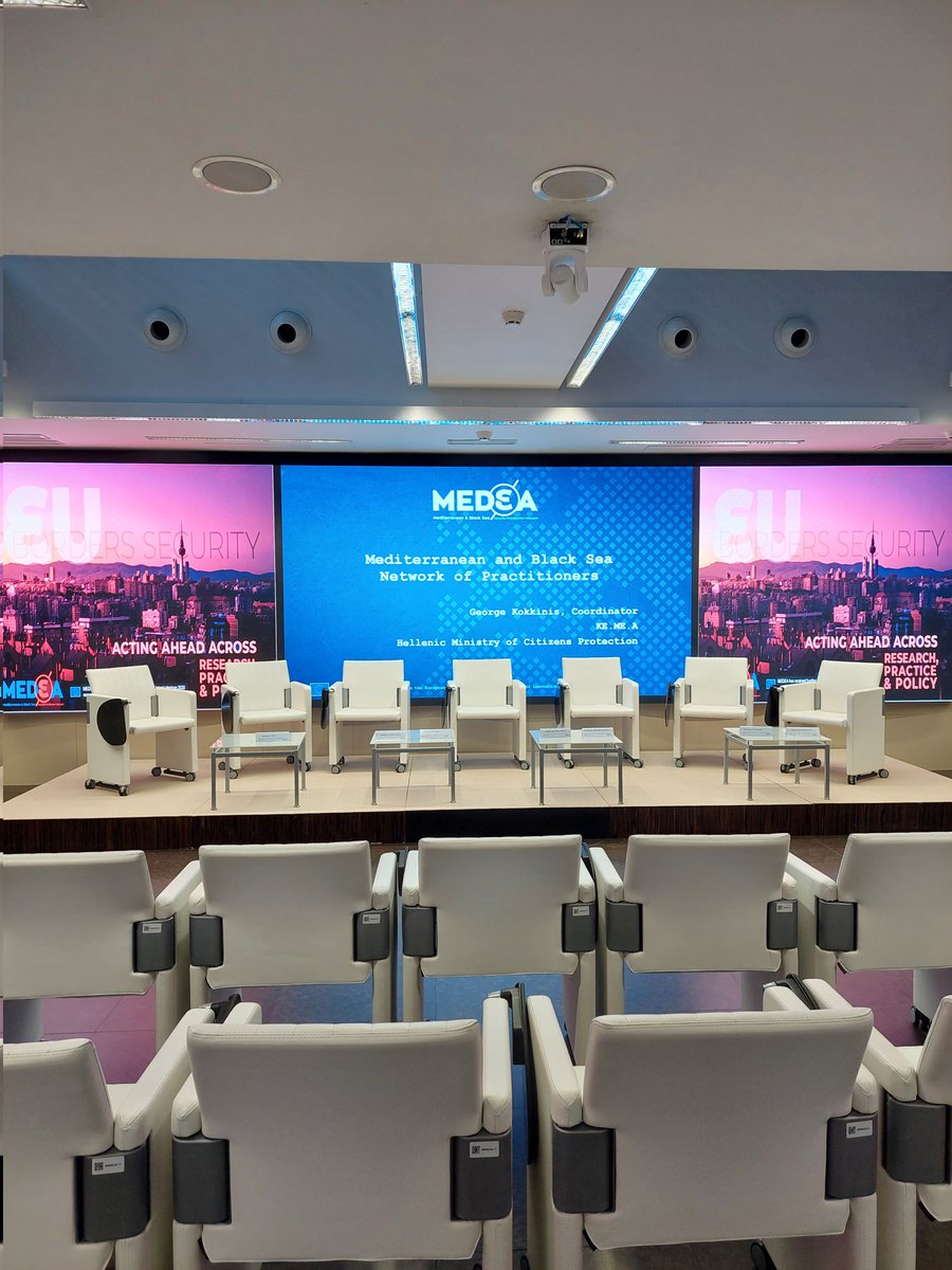 MEDEAProject1's tweet photo. Estamos en #Madrid! @Isdefe_ premises! #MEDEAproject event kicks off soon! Tik tok! "EU Borders Security: Acting ahead across Research, Practice and Policy" https://t.co/V7YyZfn1XQ