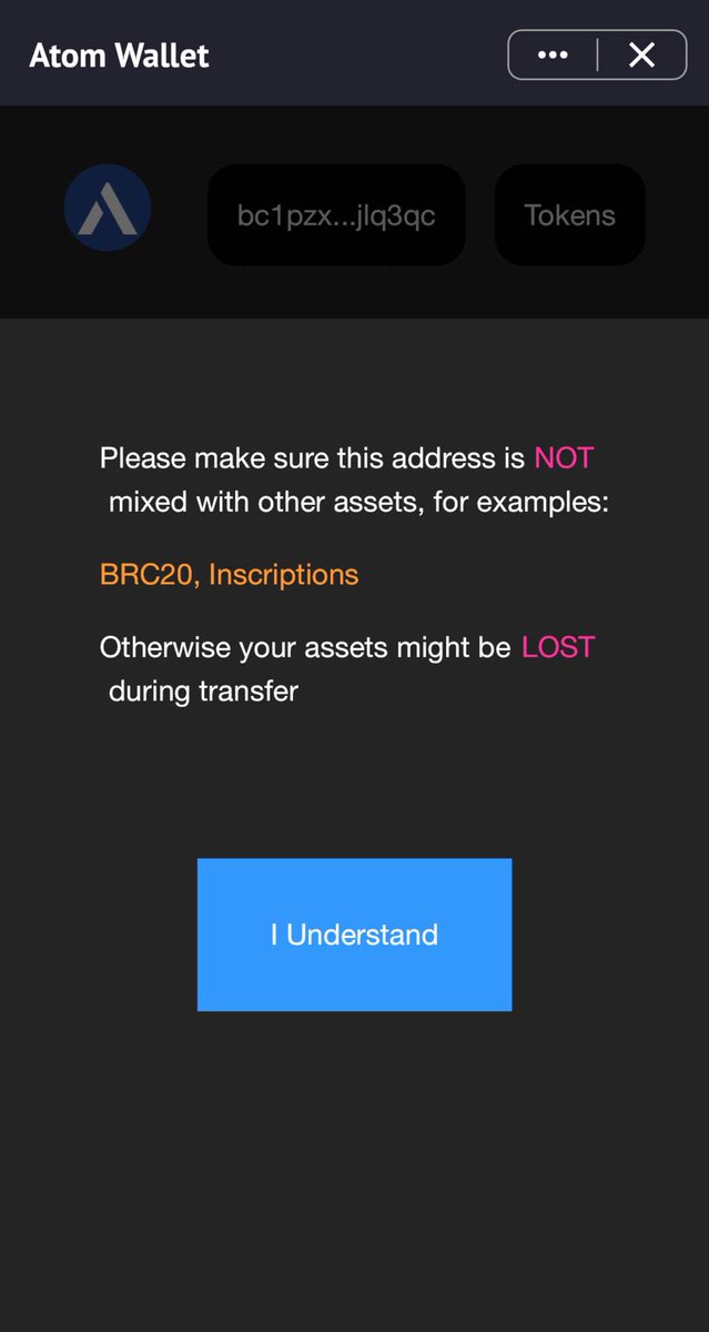 wizzwallet's tweet photo. We have updated the #AtomWallet mini-program, and the black screen issue has been resolved. 

⚠️ Please be advised NOT to use a wallet address containing Ordinals assets to store #ARC20, as this may lead to asset loss. https://t.co/BFvGL234Kw