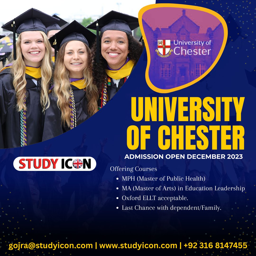 🎓 Explore your academic horizons at the University of Chester! 🌍✈️ Admission is now open for aspiring international students looking to embark on a life-changing study abroad journey.

#studyabroad  #UniversityOfChester #GlobalEducation #AdmissionsOpen #DiscoverYourFuture