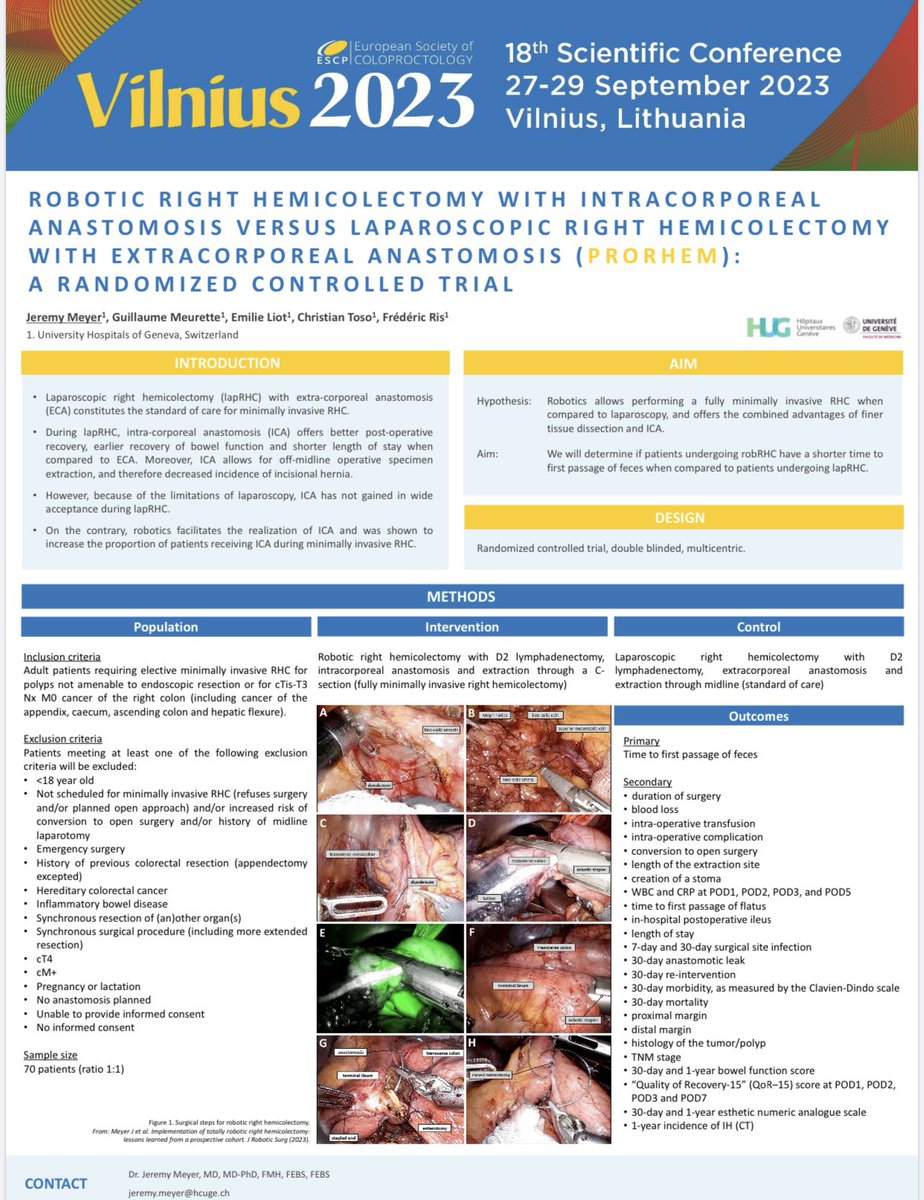 Dr Jeremy Meyer (@jeremymeyergva) on Twitter photo 2 invited talks, 5 posters and 2 committee/subcommittee members at <a href="/escp_tweets/">European Society of Coloproctology</a> Vilnius 2023 from our colorectal surgery team! <a href="/AbdominalSrgHUG/">Service de chirurgie viscérale des HUG</a> <a href="/hug_ge/">HUG</a>
<a href="/ris_frederic/">Ris Frederic</a> Guillaume Meurette Émilie Liot Vaihere Delaune
👉Look at the protocol of our PRORHEM trial 2 invited talks, 5 posters and 2 committee/subcommittee members at <a href="/escp_tweets/">European Society of Coloproctology</a> Vilnius 2023 from our colorectal surgery team! <a href="/AbdominalSrgHUG/">Service de chirurgie viscérale des HUG</a> <a href="/hug_ge/">HUG</a>
<a href="/ris_frederic/">Ris Frederic</a> Guillaume Meurette Émilie Liot Vaihere Delaune
👉Look at the protocol of our PRORHEM trial