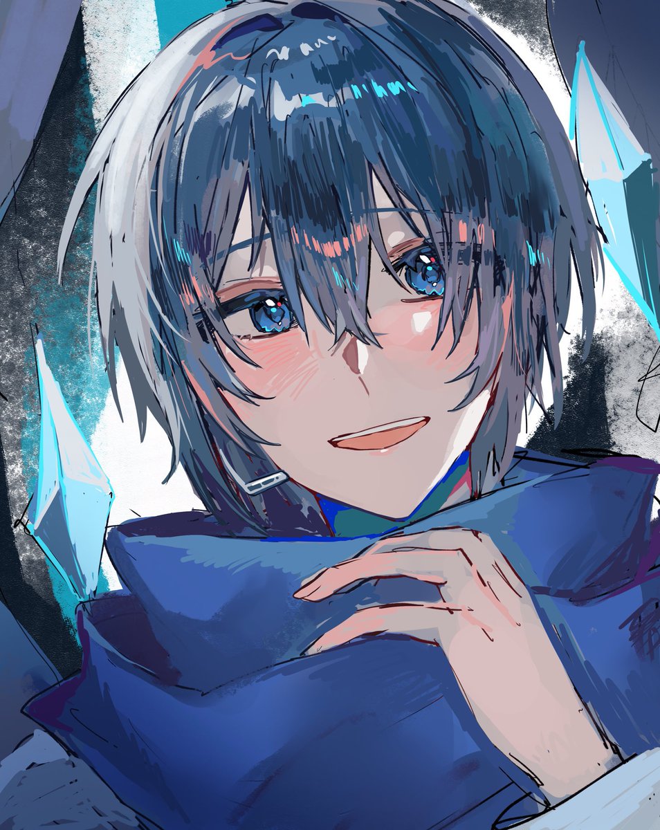 kaito (vocaloid) blue scarf blue eyes male focus blue hair 1boy scarf solo  illustration images