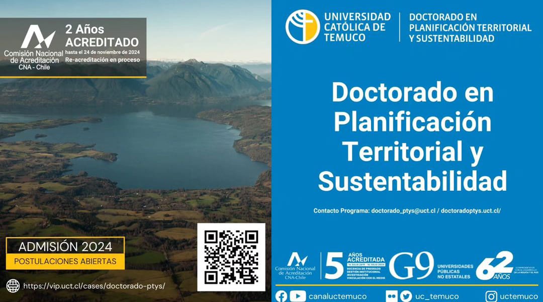 Abierta la admisión al doctorado en Planificación Territorial y Sustentabilidad en la <a href="/UC_Temuco/">UC Temuco</a>. Si necesitas apoyo para postular, consultar sobre becas u otros, no dudes en escribirnos a: doctorado_ptys@uct.cl                       Agradecemos compartir!
<a href="/LPT_UCT/">LPT UCTemuco</a>