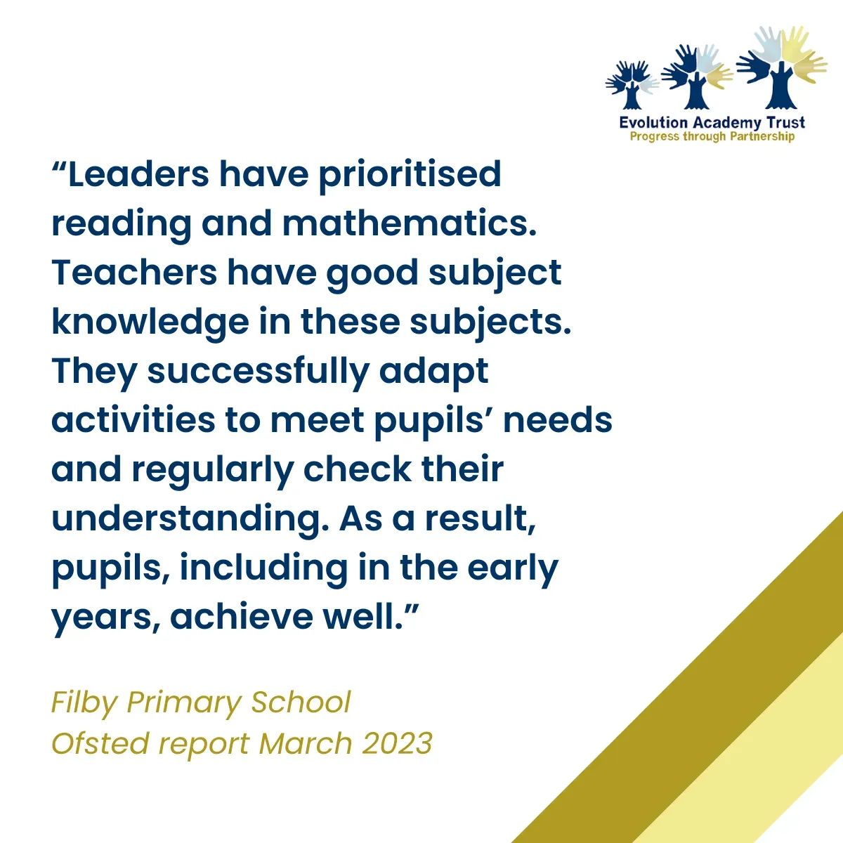 We're highlighting some of the wonderful comments our schools have had in their Ofsted reports this year, starting with this for @FilbySchool.

#norfolkschools #norfolk #education