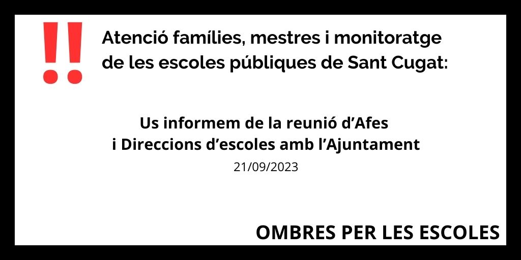 1. L’Ajuntament té 4 mandats prioritaris: ombres, manteniment de les escoles, climatització i refugis climàtics i la pacificació.  Ja s’ha inclòs una partida pressupostària per ombres en els pressupostos de finals d’any. <a href="/ajsantcugat/">Aj. Sant Cugat</a> <a href="/josepmvalles/">Josep Maria Vallès</a> <a href="/bernatpicornell/">Bernat Picornell Grenzner</a> 
Obrim fil 🧵👇🏿