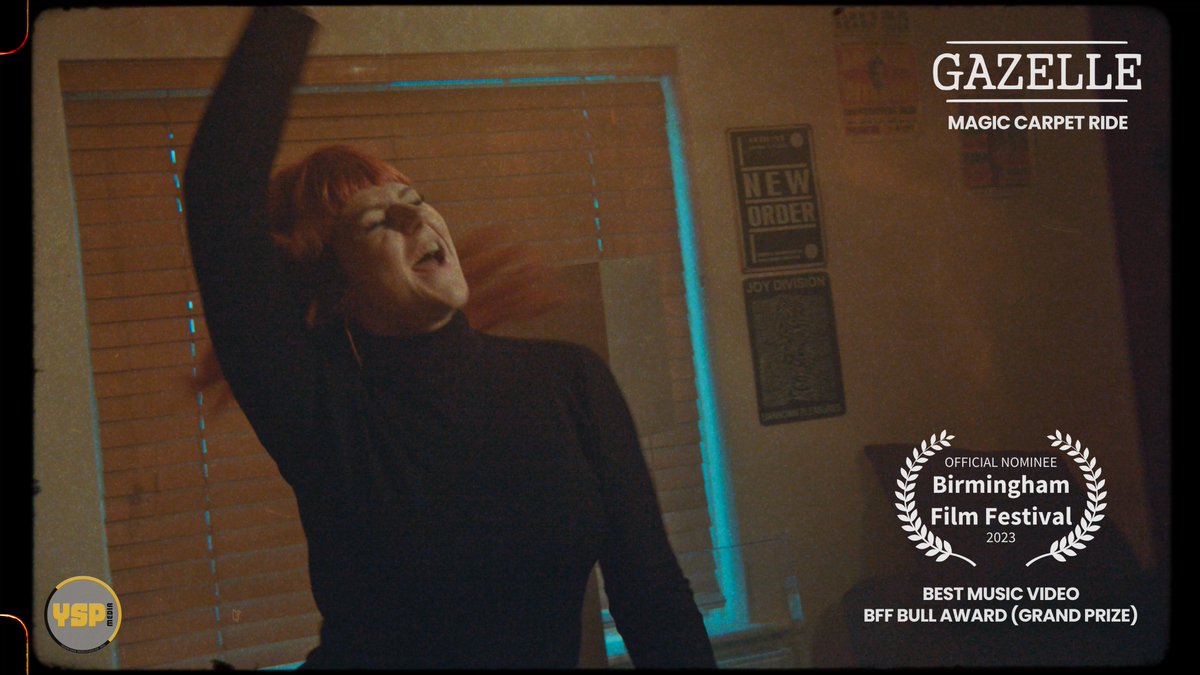 Magic Carpet Ride has received 2 nominations for this year's <a href="/BHAMFILMFEST/">Birmingham Film Festival</a>! Our music video for <a href="/GazellebandUK/">𝙶𝙰𝚉𝙴𝙻𝙻𝙴</a> is up for Best Music Video &amp; BFF Bull Award, the grand prize for the best work in the festival. Grateful thanks to all involved!

#bhamfilmfest #filmmaking #FilmFestival