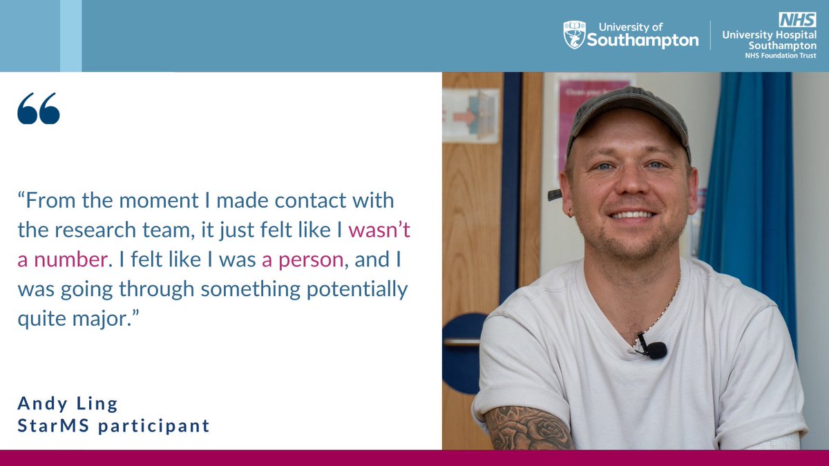 UHSFTresearch's tweet photo. Andy Ling was diagnosed with #MultipleSclerosis in 2020.

He says he has cherished working with the research team in a ground-breaking stem cell trial for #MS patients at @UHSFT.

Hear more about Andy’s experience of the @StarMStrial 🎥👇

https://t.co/Mx7Q6OUEcT https://t.co/2vczvWKSy5