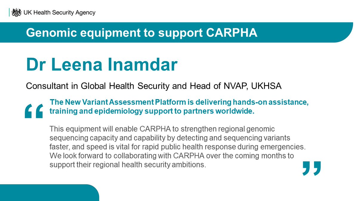 UKHSA's tweet photo. The partnership, facilitated through our New Variant Assessment Platform (#NVAP) programme, demonstrates our ongoing commitment to improving global health security. 

Dr Leena Inamdar, Head of the NVAP Programme said🔽

Read more: https://t.co/yQznlbKCKh
#Genomics #Surveillance https://t.co/BJJNChj3PU