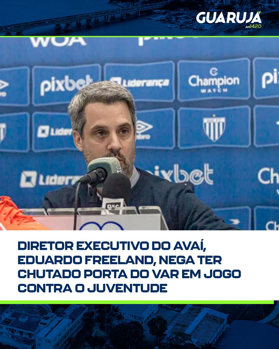 Eduardo Freeland, diretor executivo de futebol do Avaí, negou as alegações de que teria chutado a porta da sala do VAR durante o intervalo da partida contra o Juventude em Florianópolis na última segunda-feira.