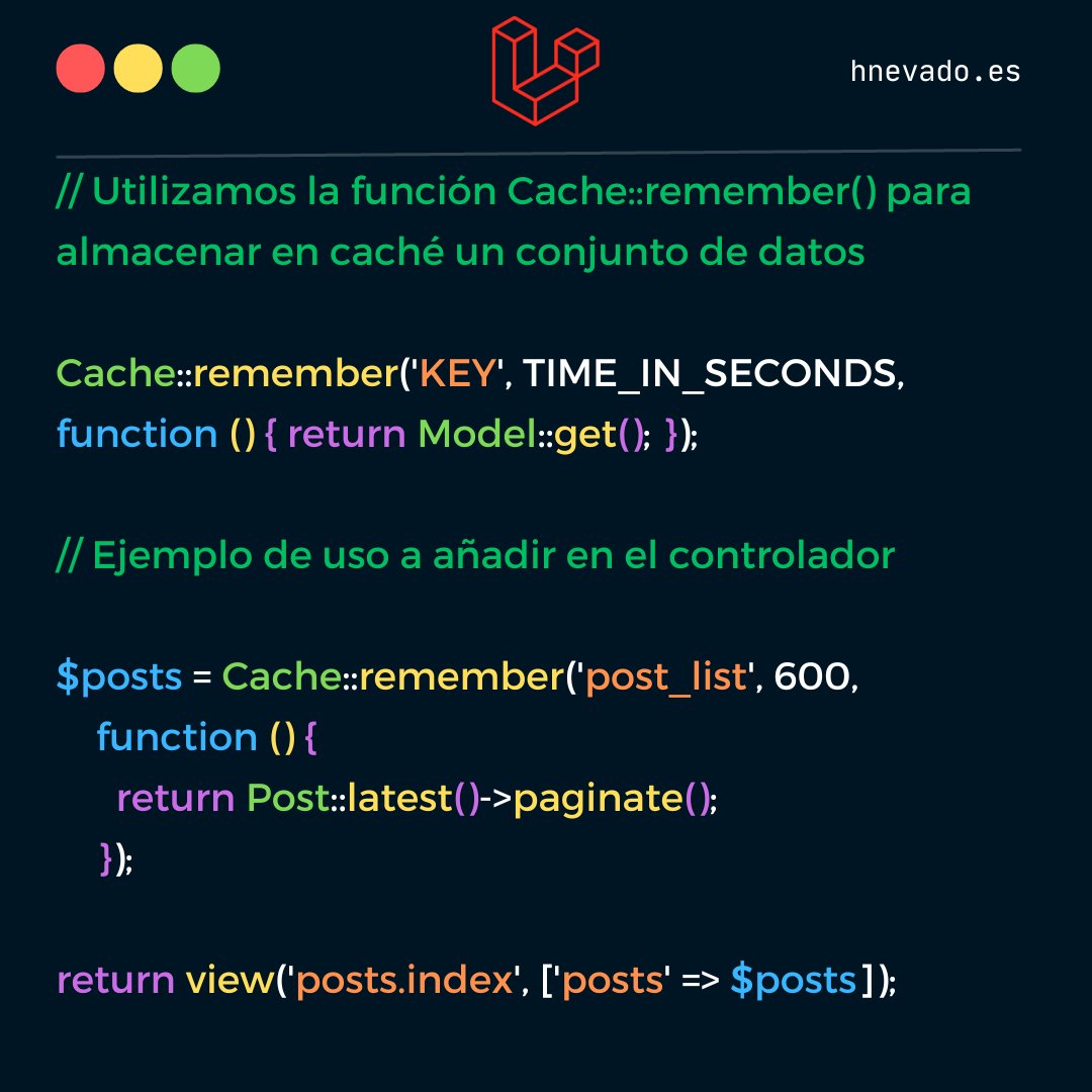 hnevadodev's tweet image. Cuando en #laravel trabajamos con conjuntos de datos grandes que son complejos de obtener o que rara vez cambian, podemos usar el almacenamiento en caché para reducir la carga en nuestra base de datos.
#php #tipsPHP #HectorNevado #programadorweb #backend #backenddeveloper