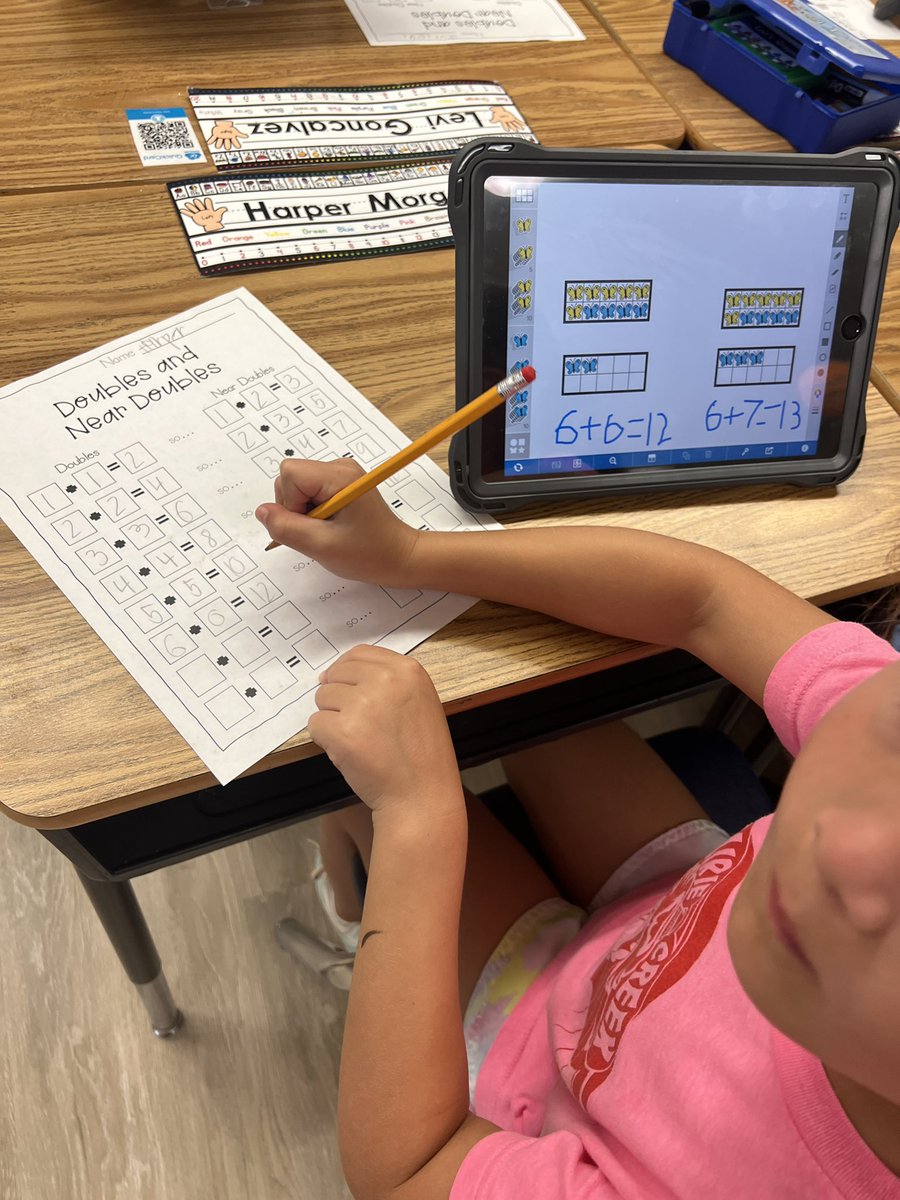 SealePCE's tweet photo. Near Doubles strategy is one of the big jumps I feel from kinder to first grade but utilizing the number frames virtual manipulatives and co-creating this anchor chart together was a great introduction lesson! So impressed with these mathematicians 💭 https://t.co/zwQ1pzCuVf