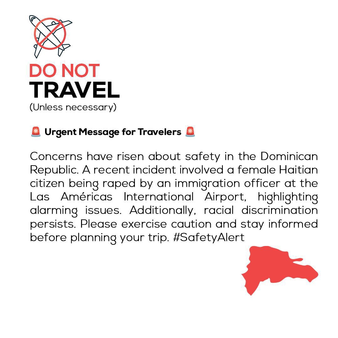 GregoireMorose's tweet photo. 🚨 Travel Advisory 🚨

If you're considering a trip to the Dominican Republic, exercise caution.

#JusticeForStephy 
#JusticiaParaStephy https://t.co/8WIB40dtpX