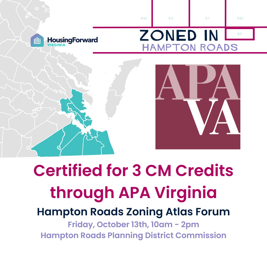HousingForward Virginia (@housingfwdva) on Twitter photo On October 13th, we'll take a deep dive into our analysis of zoning in Hampton Roads and its relationships to housing affordability, economic opportunity, and transportation. <a href="/APA_Virginia/">APA Virginia</a> members will receive 3 CM credits for attending. housingforwardva.org/event/2023-10-… On October 13th, we'll take a deep dive into our analysis of zoning in Hampton Roads and its relationships to housing affordability, economic opportunity, and transportation. <a href="/APA_Virginia/">APA Virginia</a> members will receive 3 CM credits for attending. housingforwardva.org/event/2023-10-…
