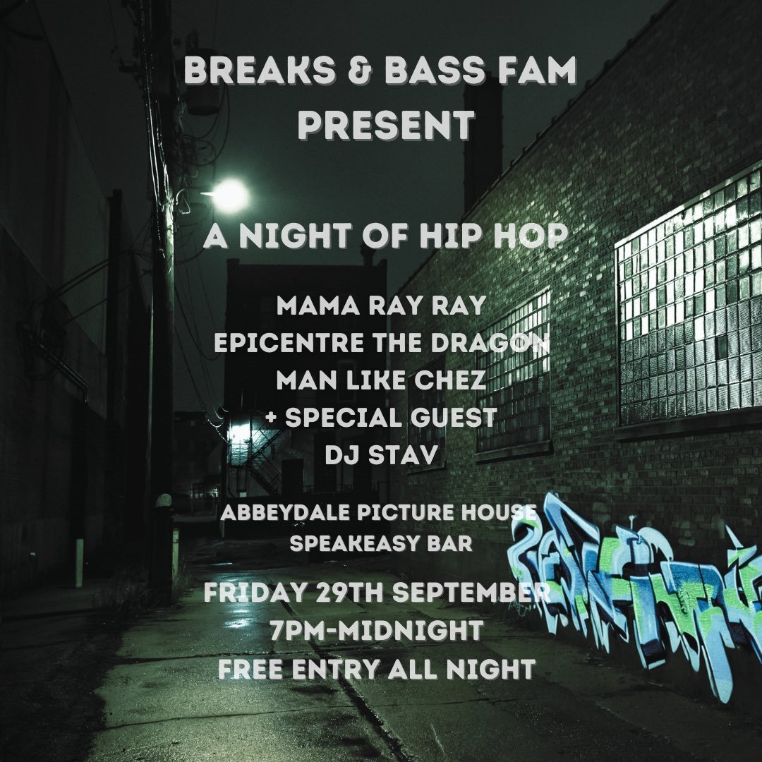 Looking forward to playing some jazzy, soulful hip hop this Friday at our 1st live Breaks & Bass Fam event! (that isn’t a Mixcloud livestream 😜) Playing some fab Sheffield artists eg @JKASMUSIC @ChairmanMaf @maticmouth @Franzvon. Who else should I include? #Sheffield #hiphop💜