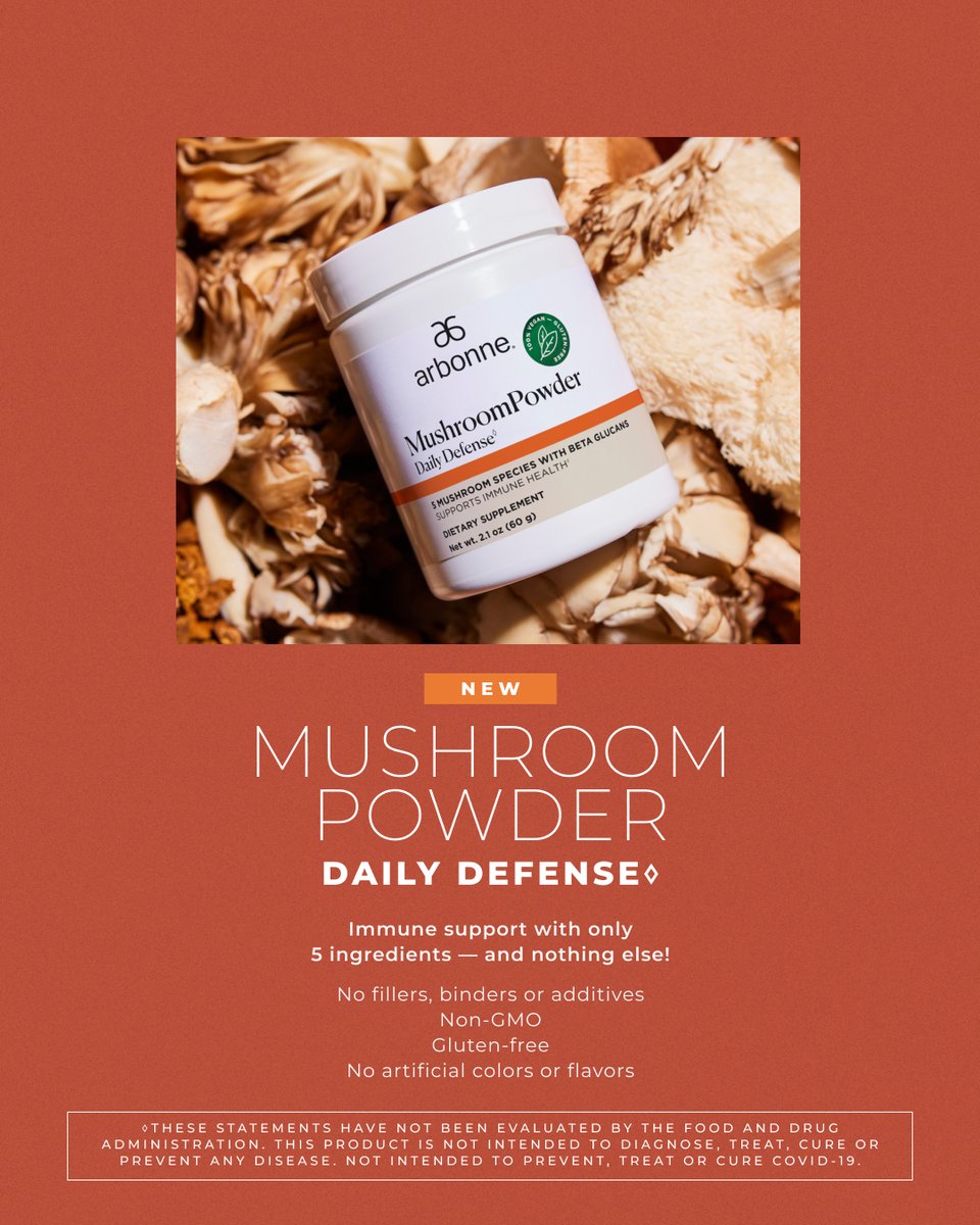 arbonne's tweet photo. Just a few more reasons ๐ to love our MushroomPowder Daily Defenseโ. What are your thoughts on this new favorite?
#Arbonne #MushroomPowder #Adaptogenic #Wellness #ArbonneNutrition https://t.co/Ba8zCyTOHR